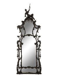 A Pair of Chinese Chippendale Style Black Painted Pier Mirrors — 20th Century