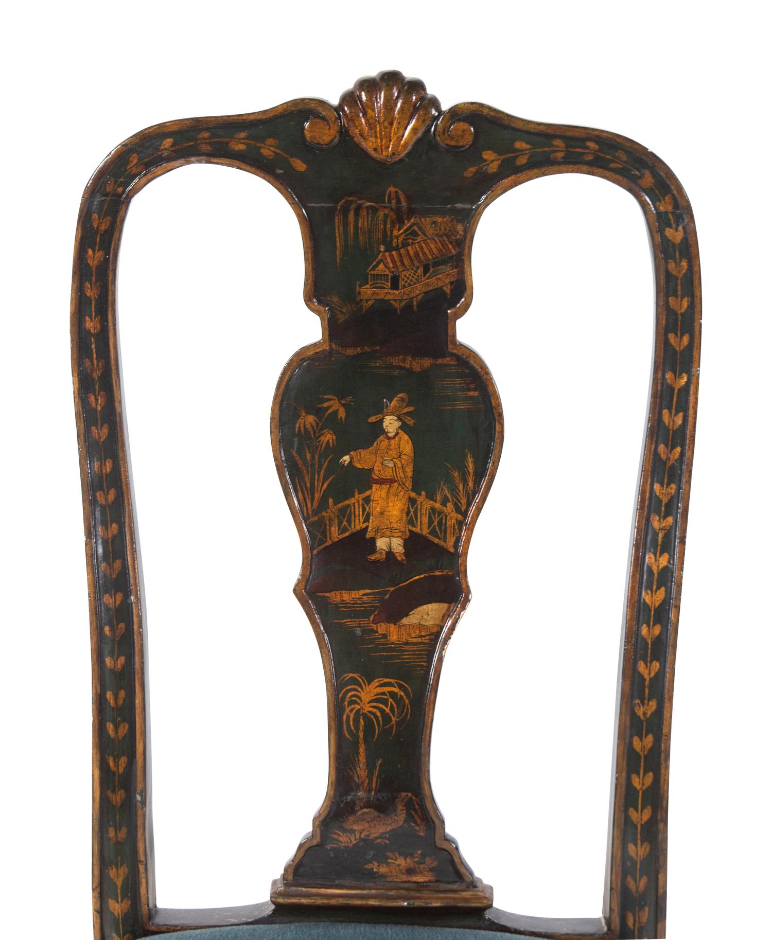 A Queen Anne Chinoiserie Decorated Side Chair