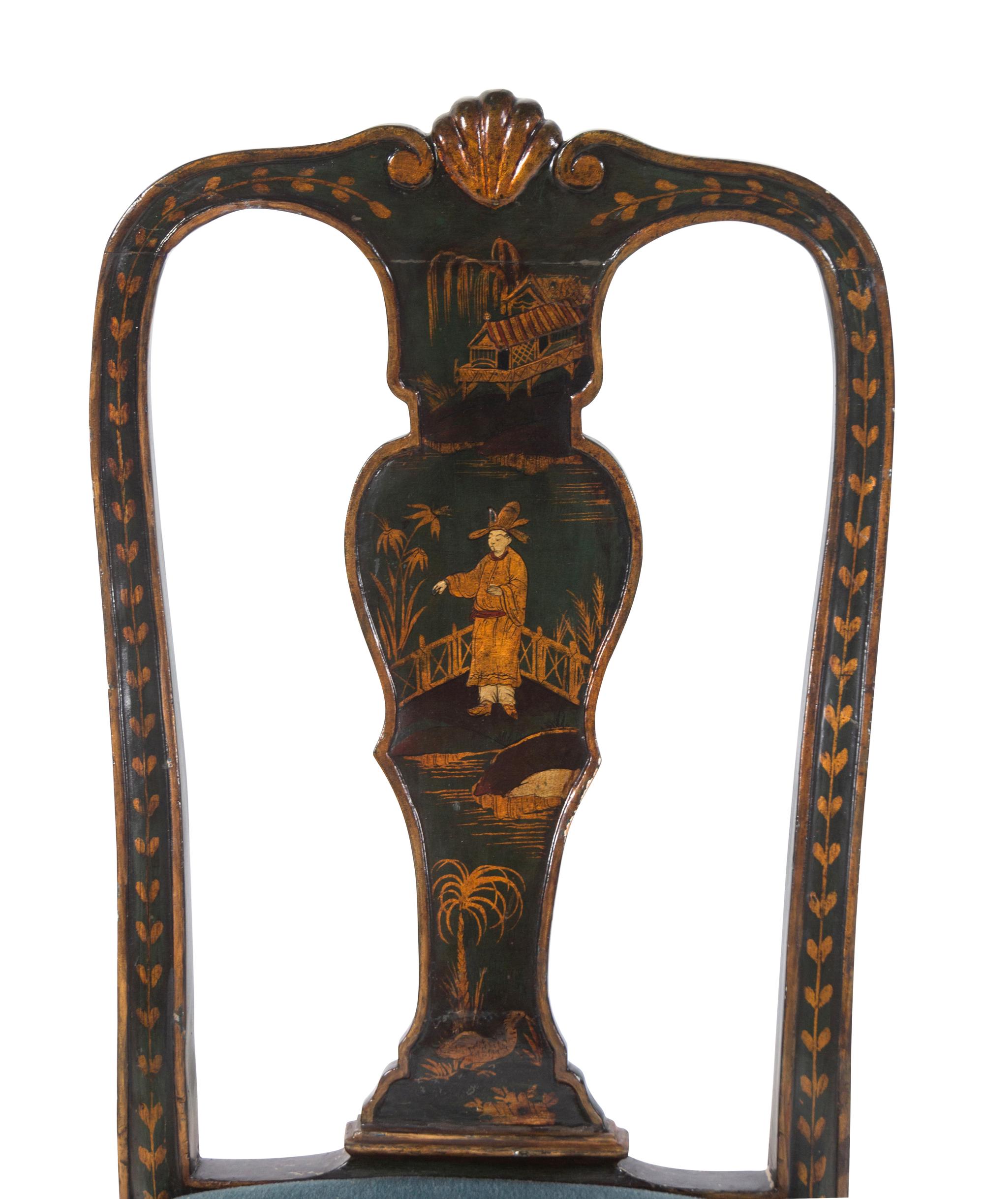 A Queen Anne Chinoiserie Decorated Side Chair