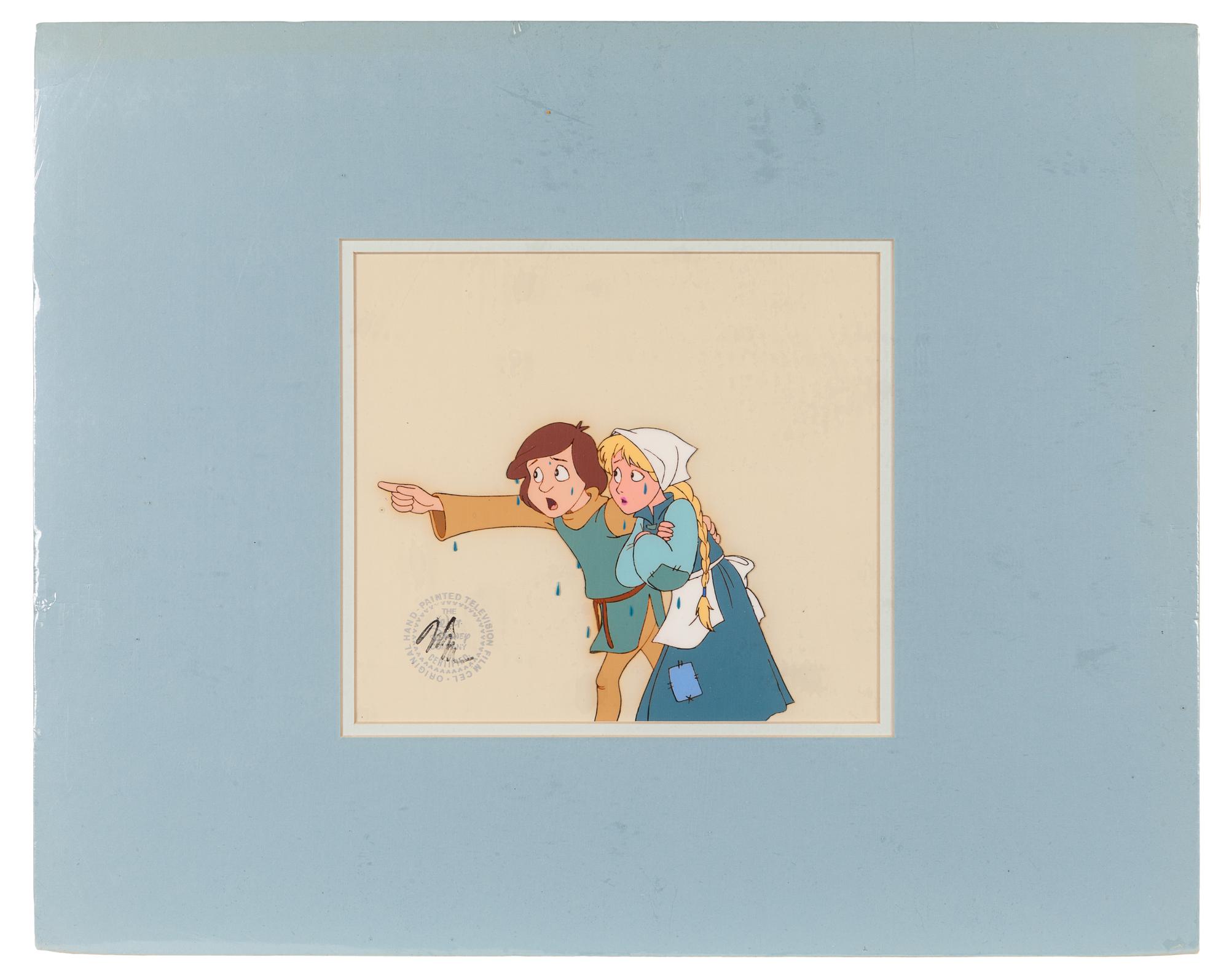 Two production cels from the 1985 Walt Disney television series, "Adventures of the Gummi Bears," depicting Sunni and Cavin and Princess Calla.