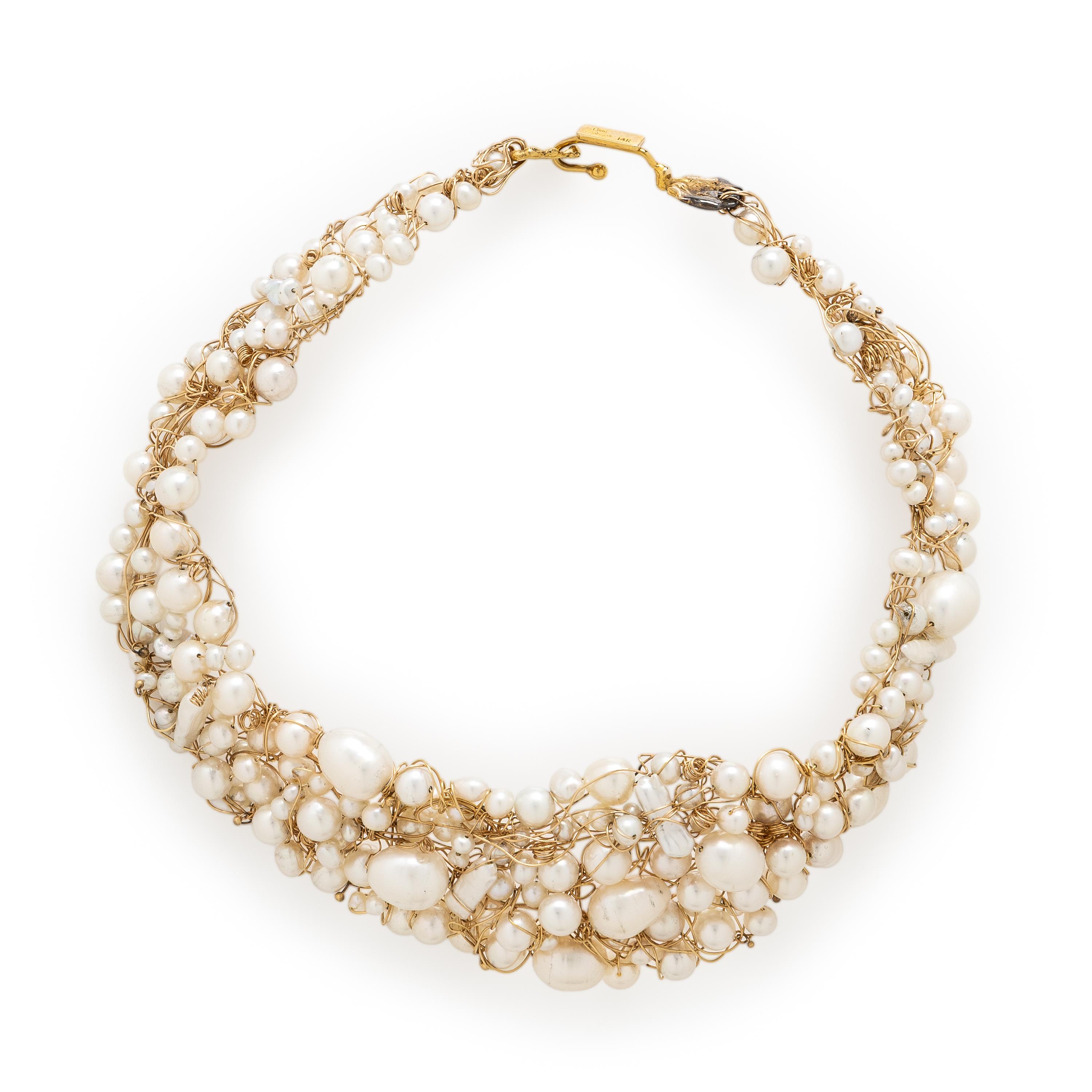 Nikki Feldbaum, Cultured Pearl and Yellow Gold Wire Collar Necklace
