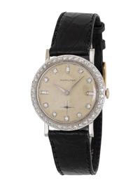 HAMILTON, VINTAGE 14K WHITE GOLD AND DIAMOND WATCH