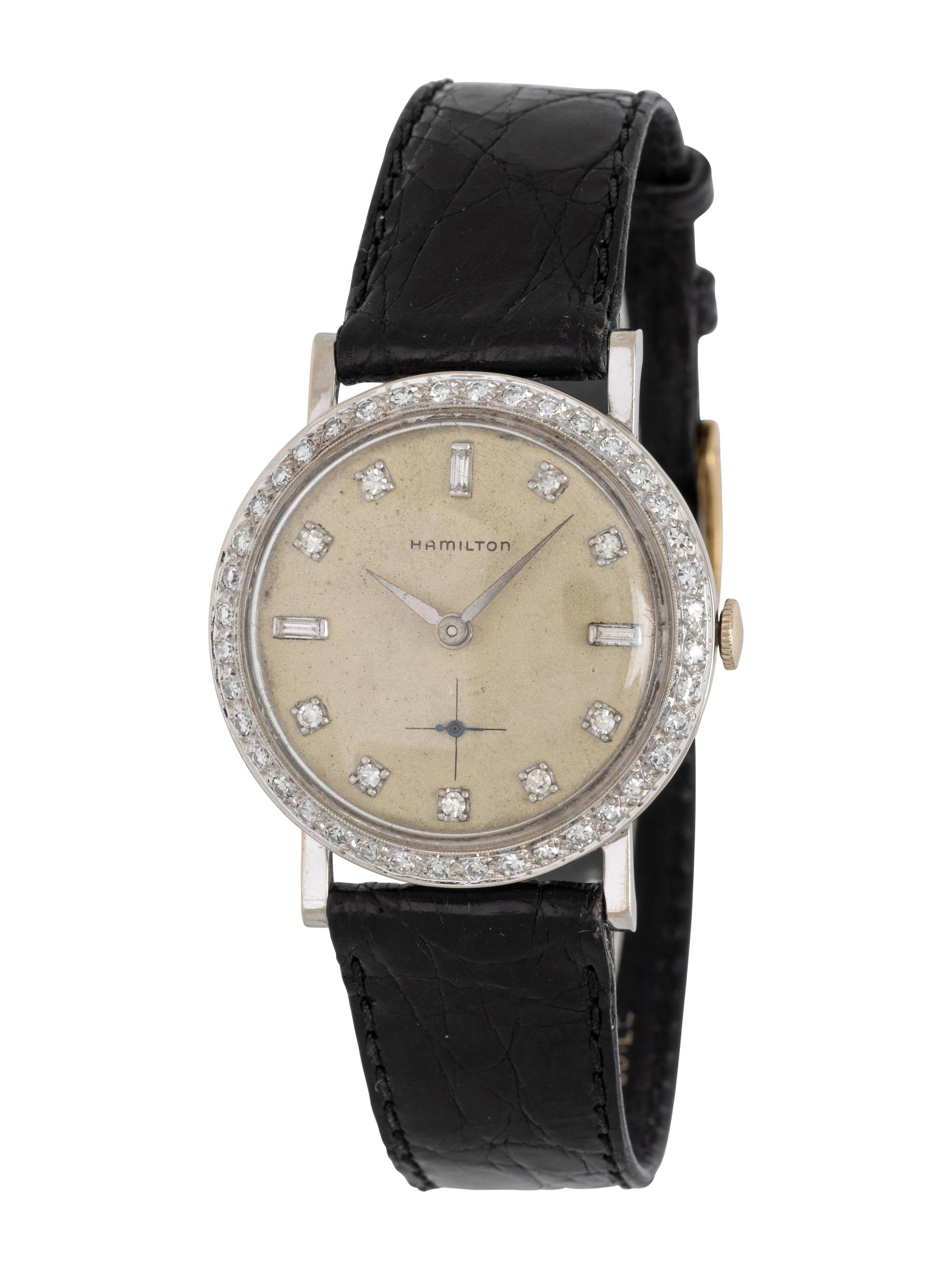HAMILTON, VINTAGE 14K WHITE GOLD AND DIAMOND WATCH