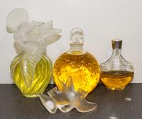 Three Large French Glass Perfume Bottles. Height of tallest 12 1/2 inches.