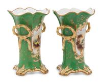 A Pair of English Rockingham Parcel Gilt Porcelain Topographical Vases