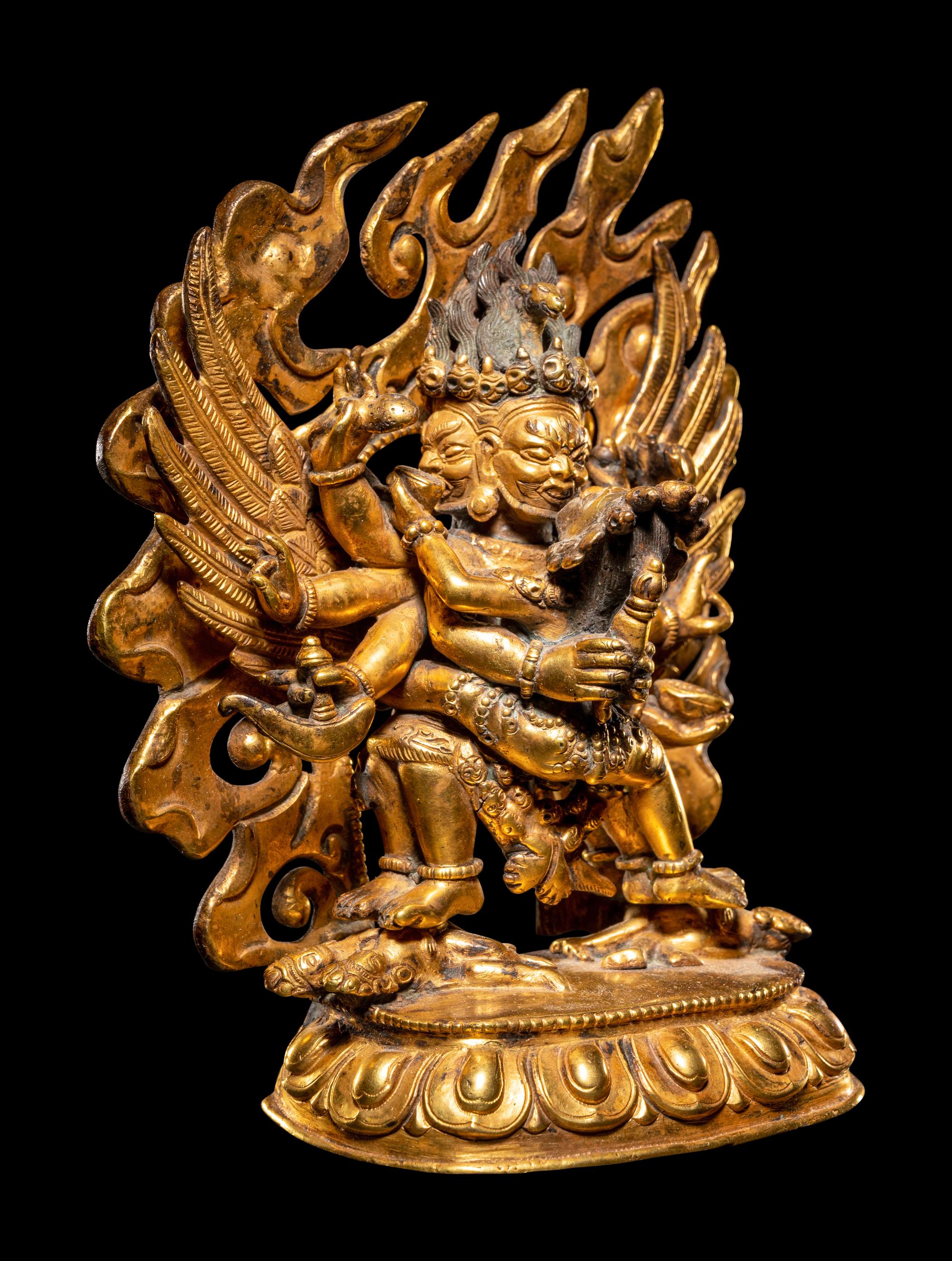 A Sino-Tibetan Gilt Bronze Figure of Hayagriva