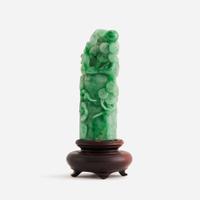 A Chinese jadeite "Qilong and 'Three Friends' " carving 翡翠雕螭龙岁寒三友柄型器