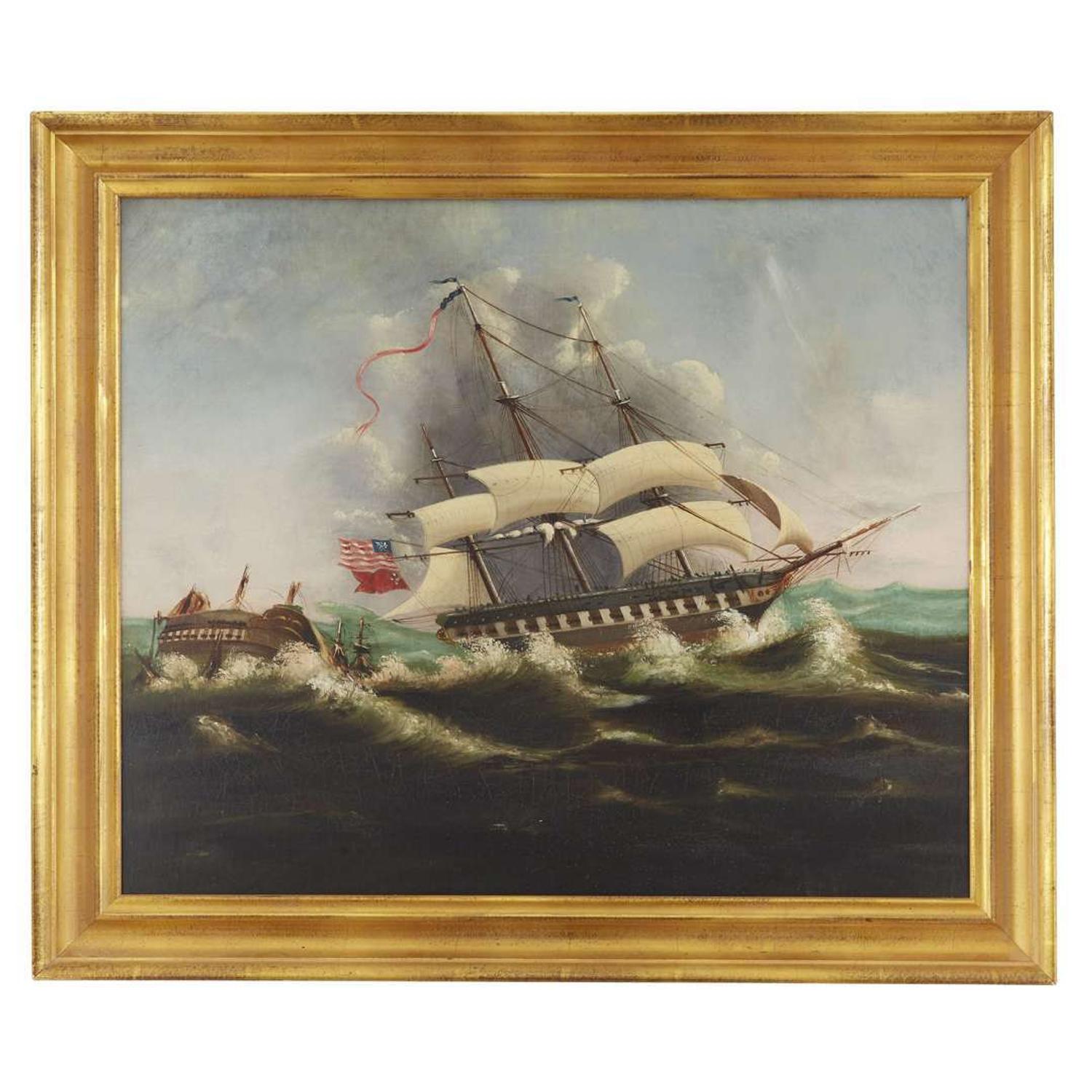 Attributed to Thomas Chambers (1808-1869) The Constitution and The Guerriere