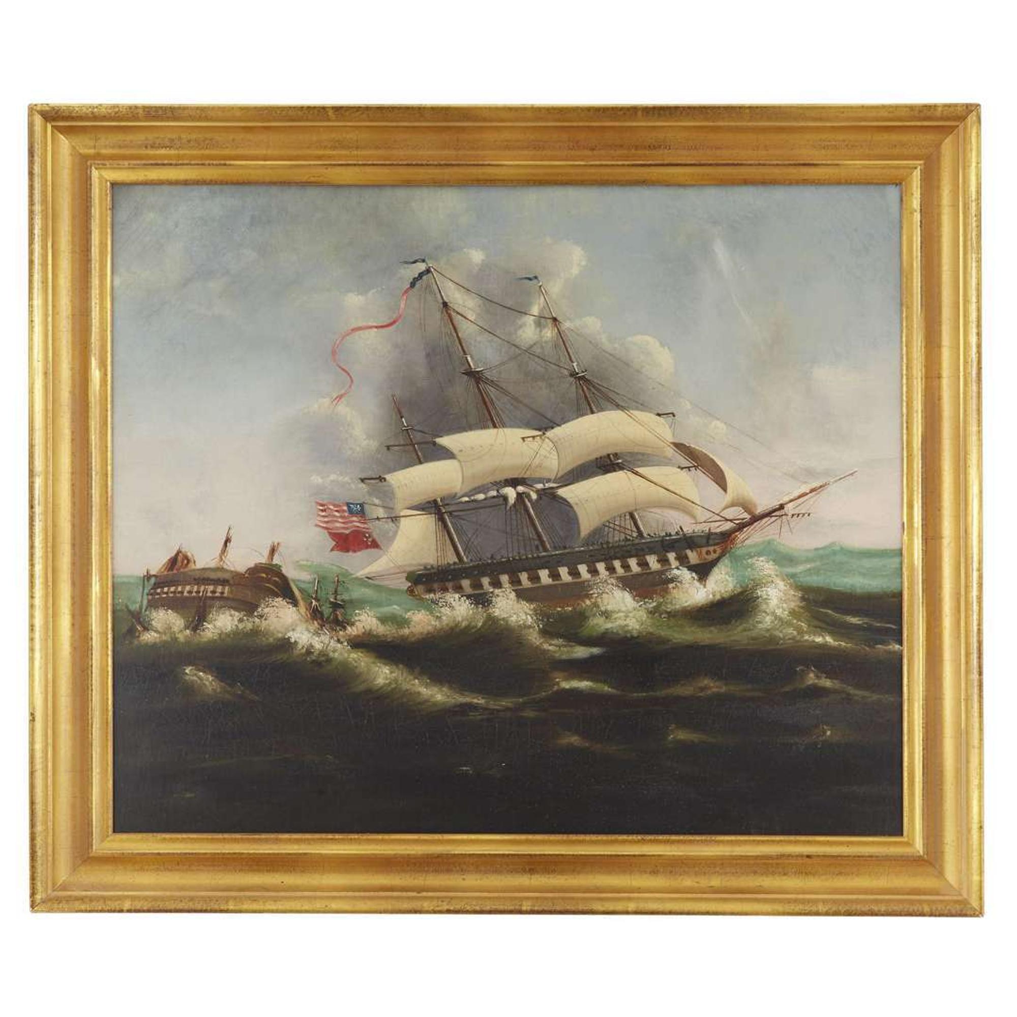 Attributed to Thomas Chambers (1808-1869) The Constitution and The Guerriere