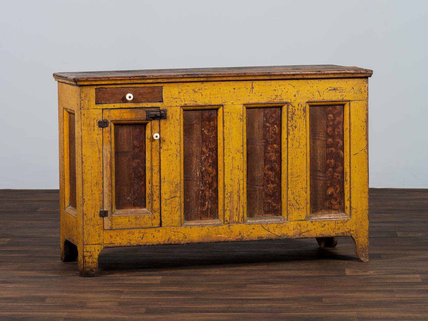 A Country Chrome and Grain Paint Decorated Dry Sink