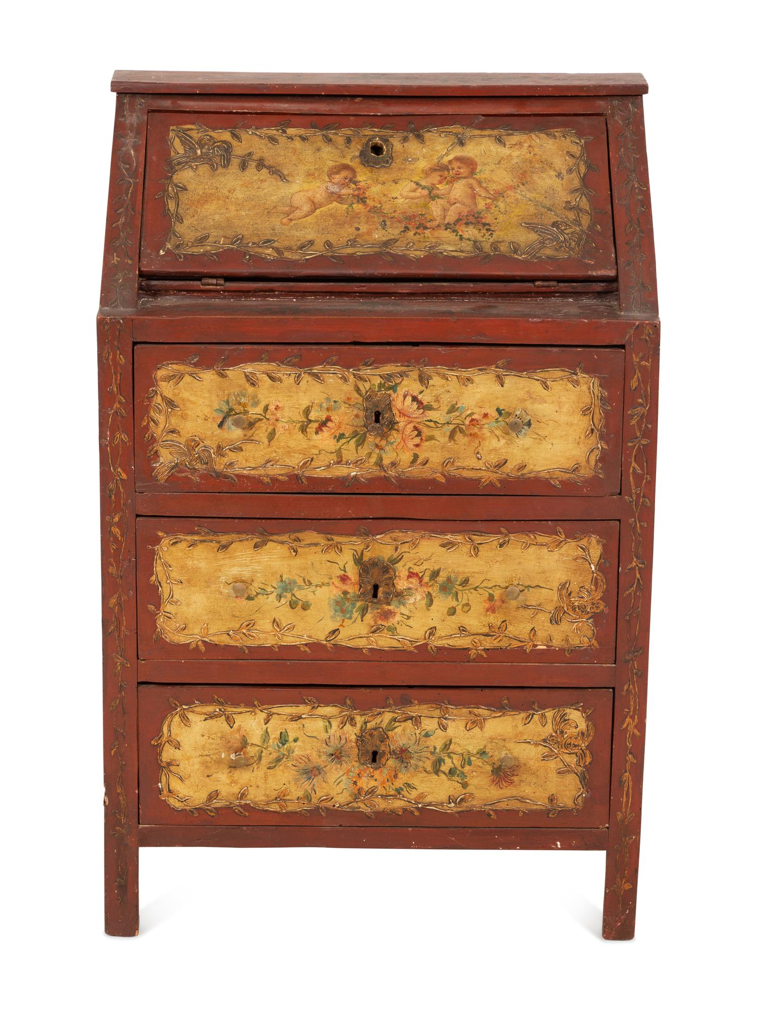 A Venetian Style Painted Slant Front Desk