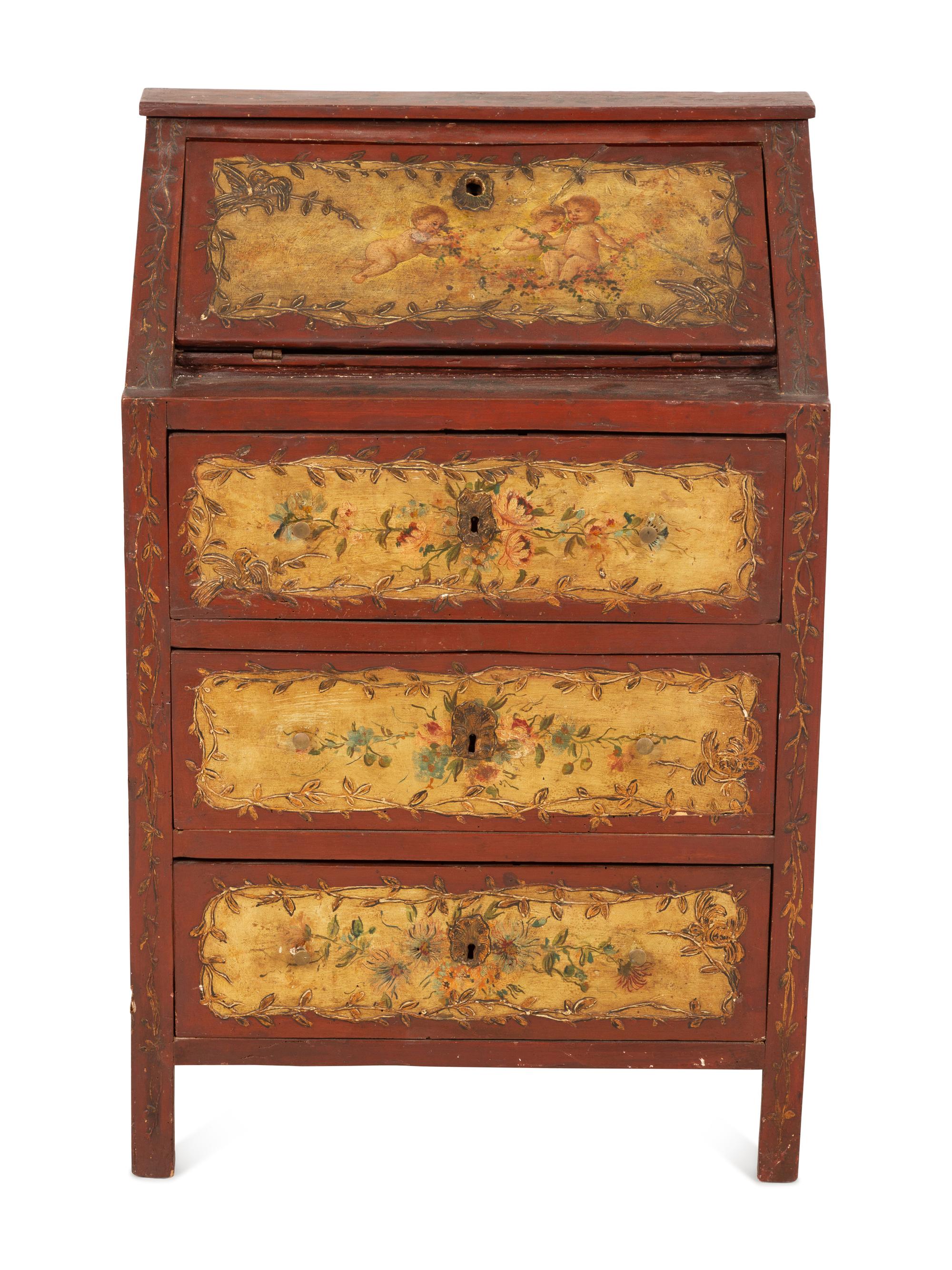 A Venetian Style Painted Slant Front Desk