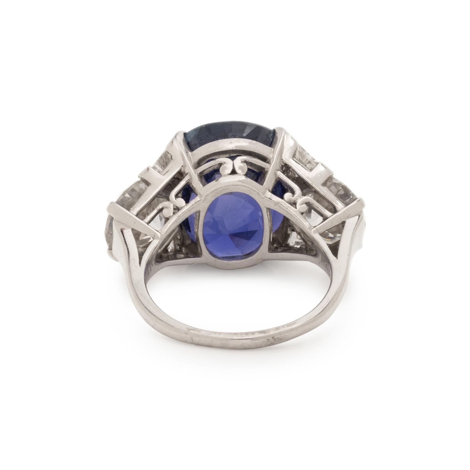 J.E. CALDWELL, ART DECO, COLOR CHANGE SAPPHIRE AND DIAMOND RING