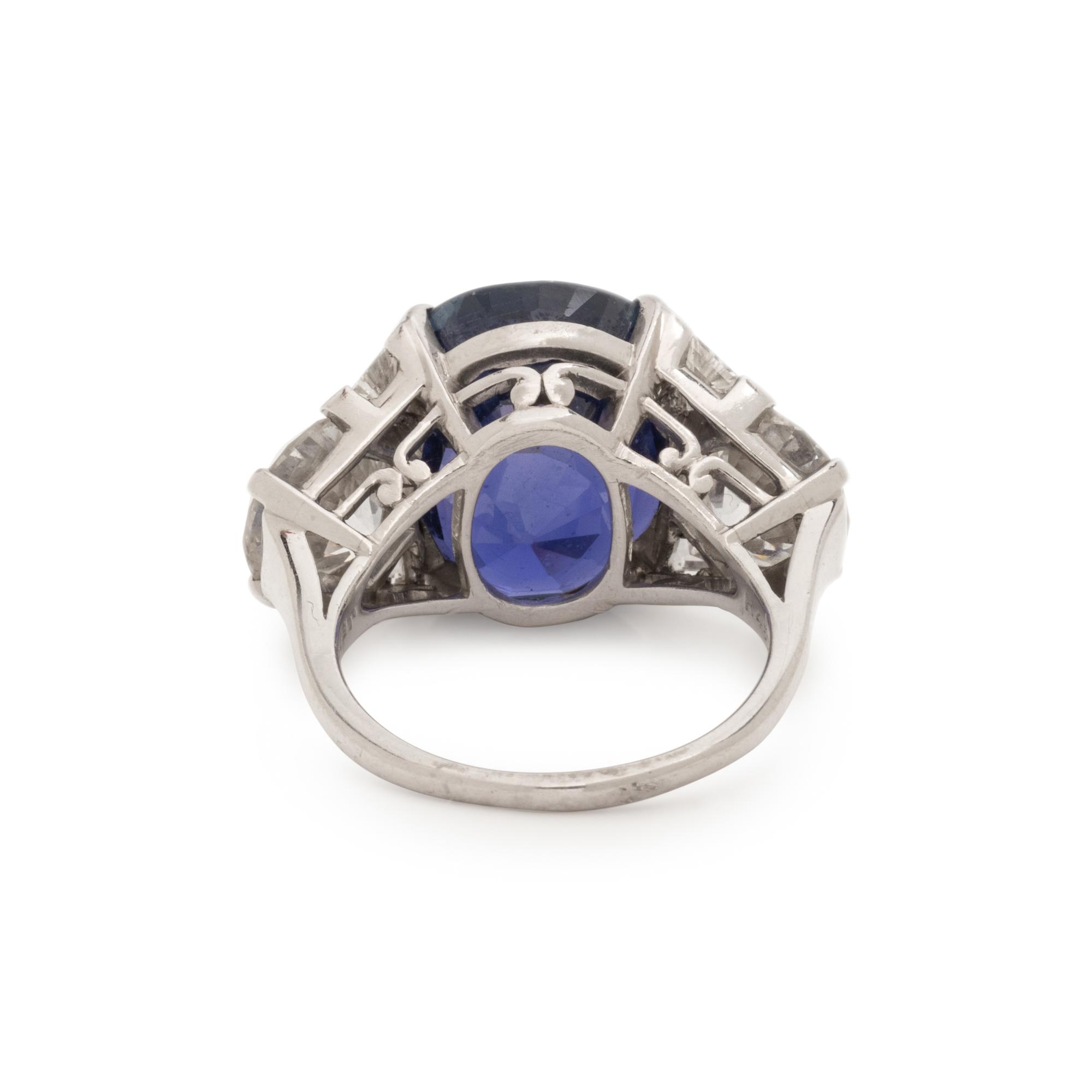 J.E. CALDWELL, ART DECO, COLOR CHANGE SAPPHIRE AND DIAMOND RING