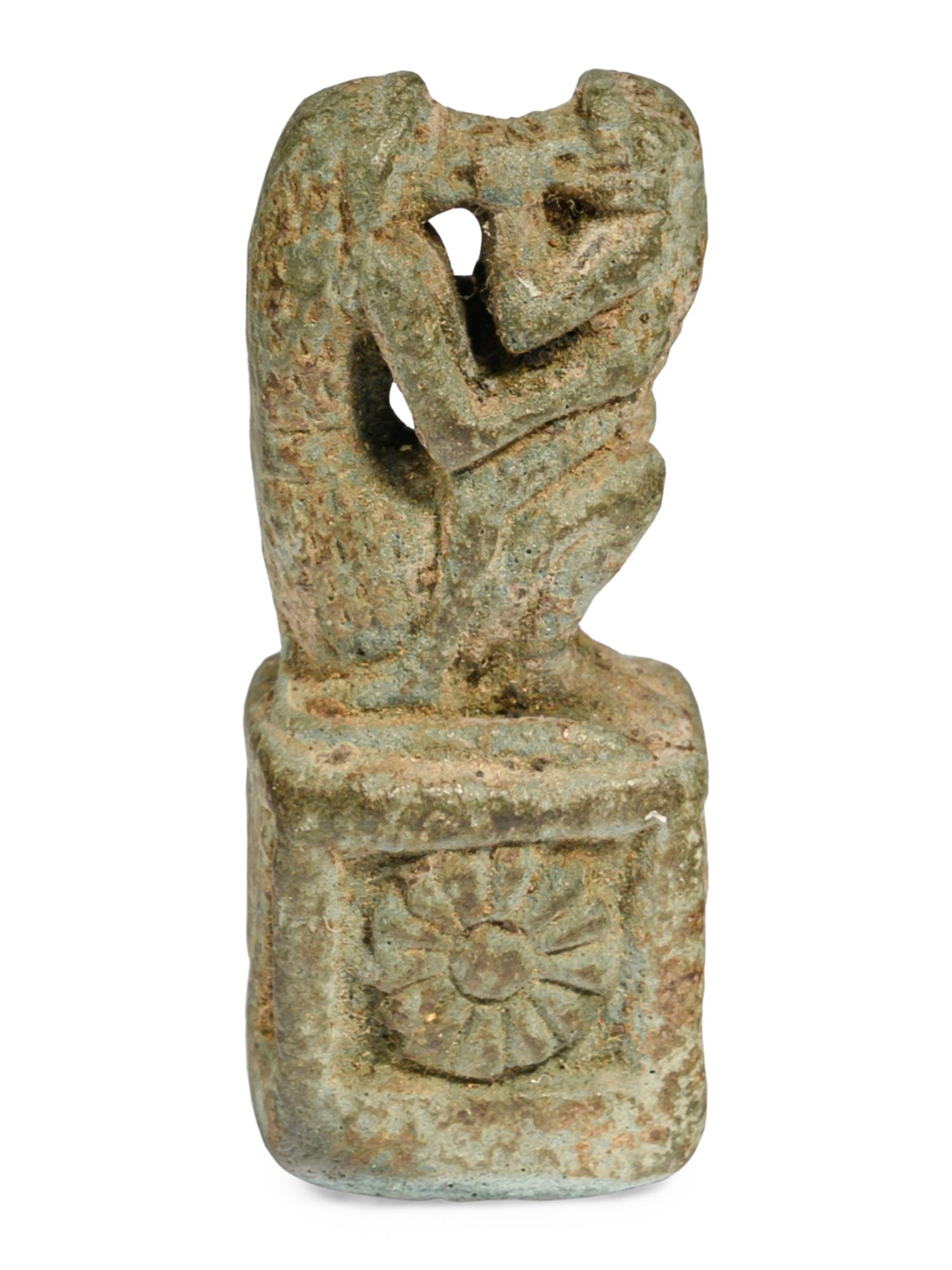 An Egyptian Faience of Kissing Baboons Amulet