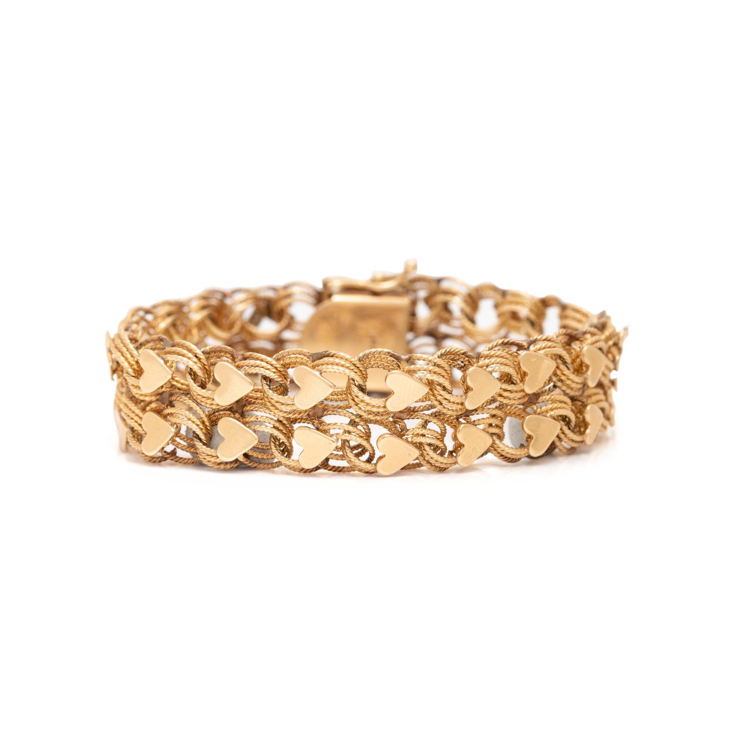 VINTAGE, YELLOW GOLD HEART BRACELET