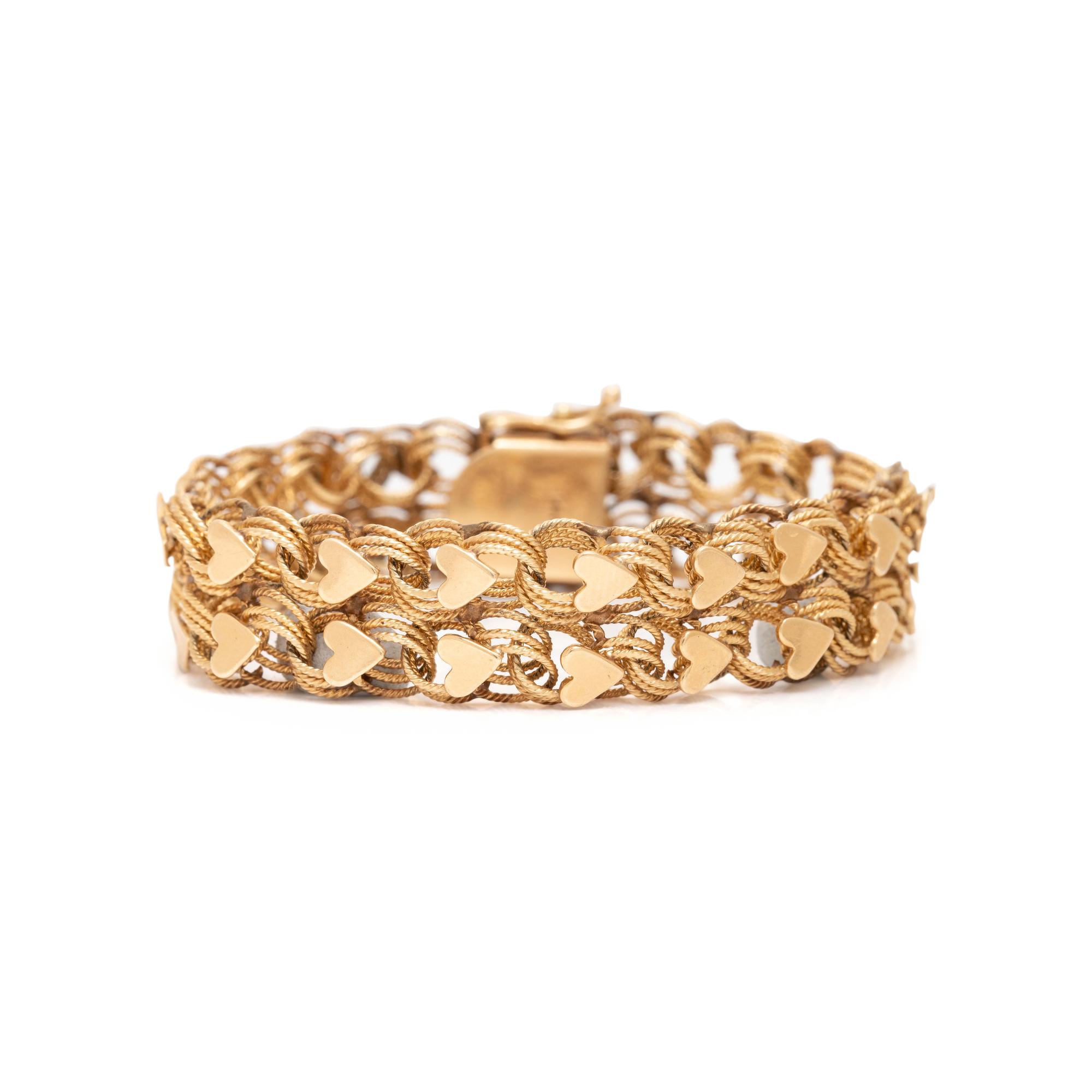 VINTAGE, YELLOW GOLD HEART BRACELET
