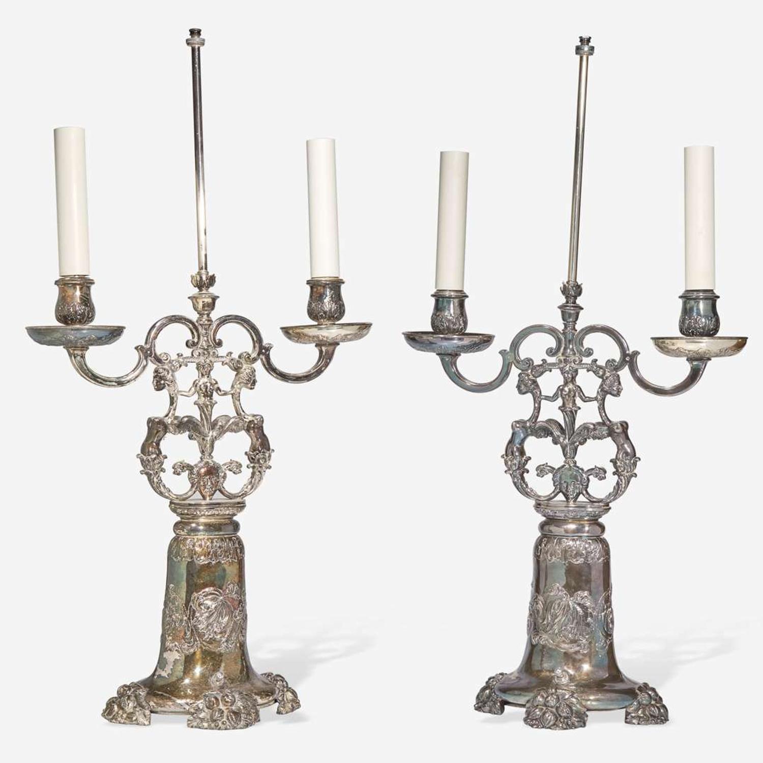 A Pair of Silver Metal Table Lamps