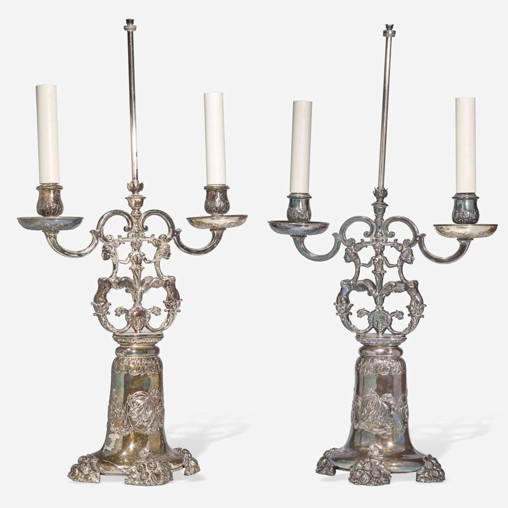 A Pair of Silver Metal Table Lamps