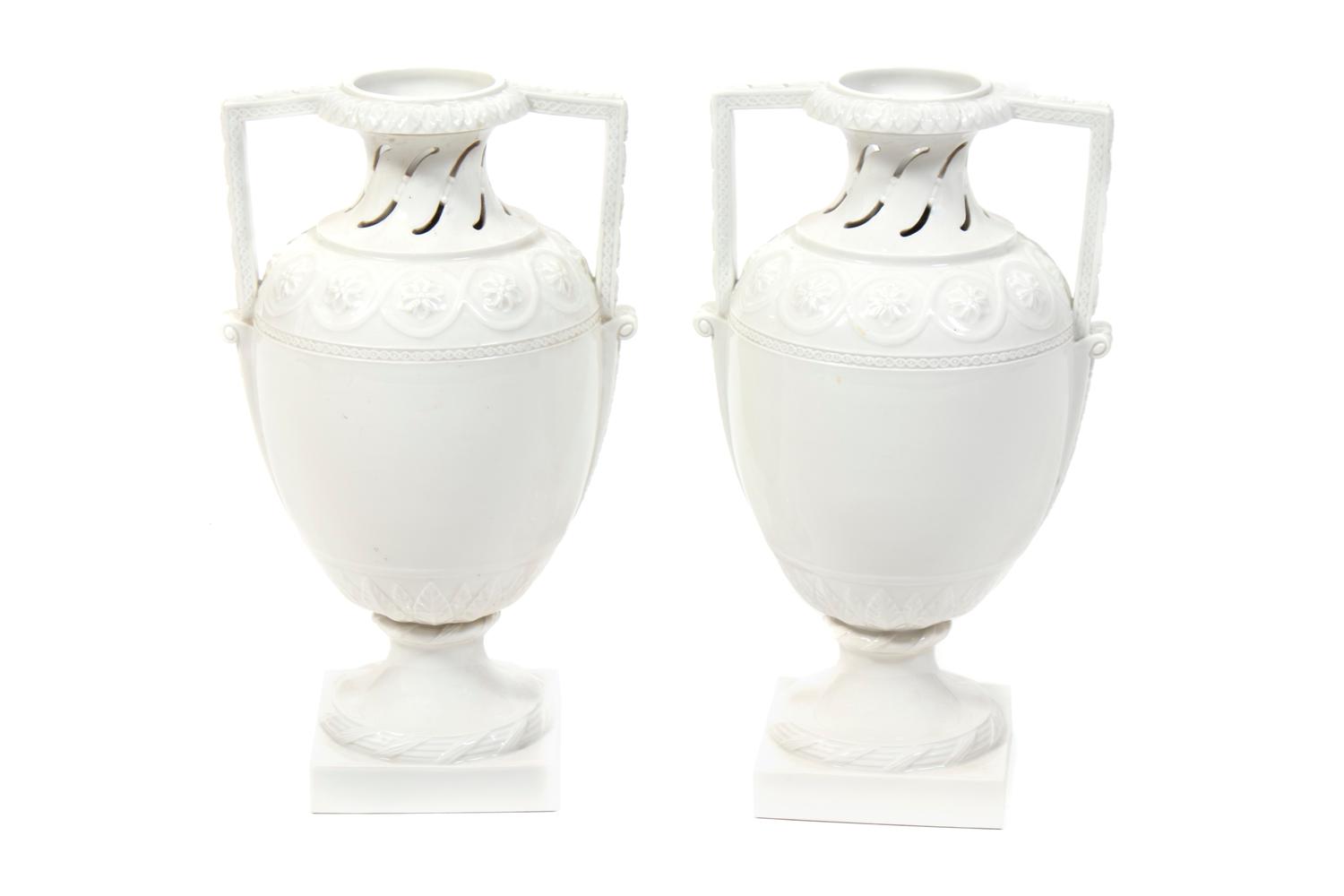 A Pair of KPM Blanc-de-Chine Porcelain Urns — 19TH CENTURY