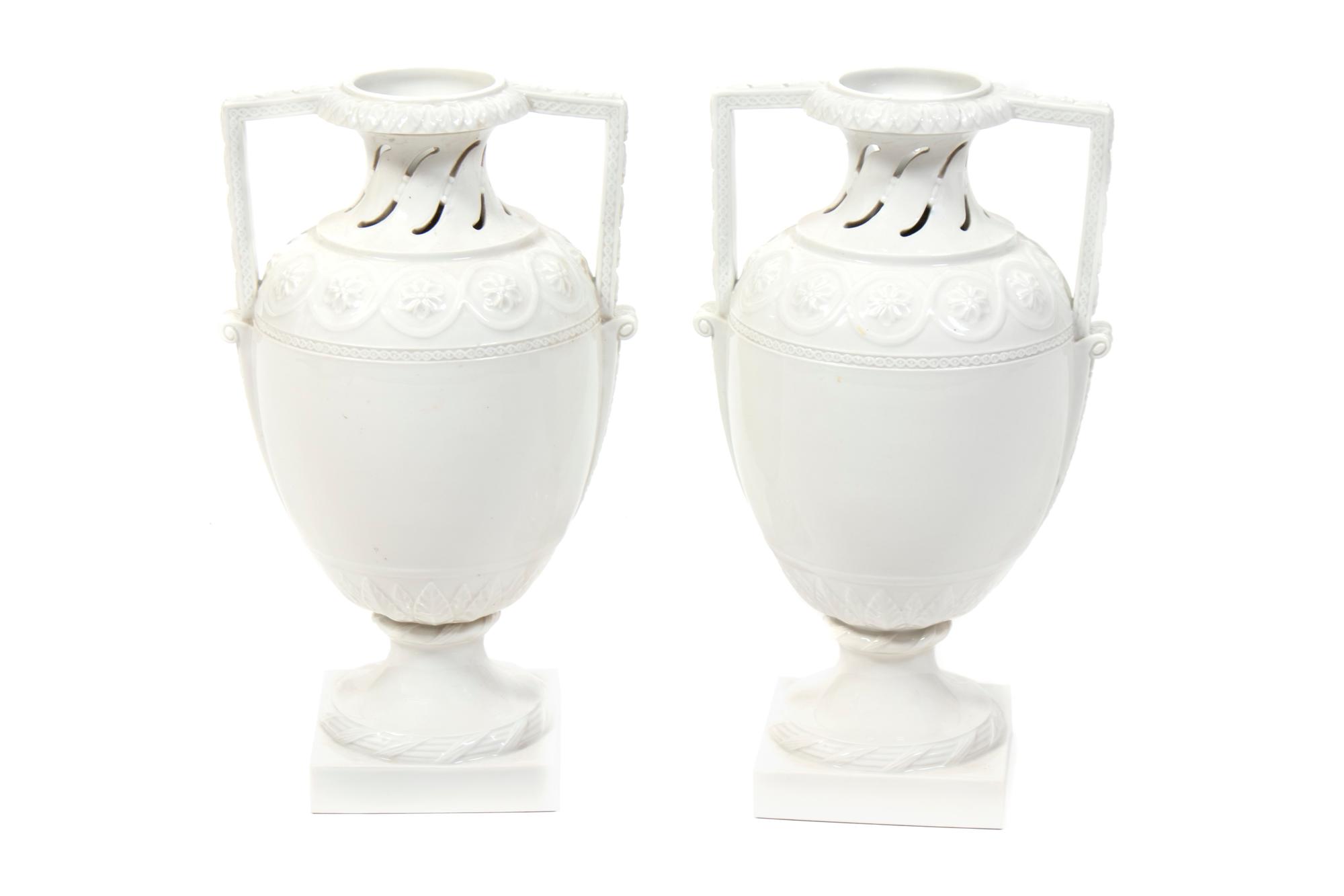 A Pair of KPM Blanc-de-Chine Porcelain Urns — 19TH CENTURY