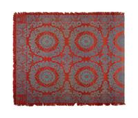 Two Blue and Orange Jacquard Wool and Cotton Coverlets