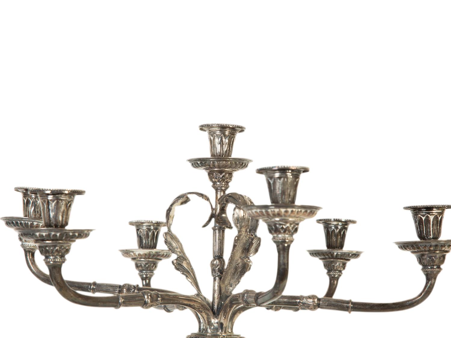 A Pair of English Silver Plate Seven-Light Candelabra — 19th Century