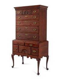 A Queen Anne Fan-Carved Cherrywood Flat-Top High Chest