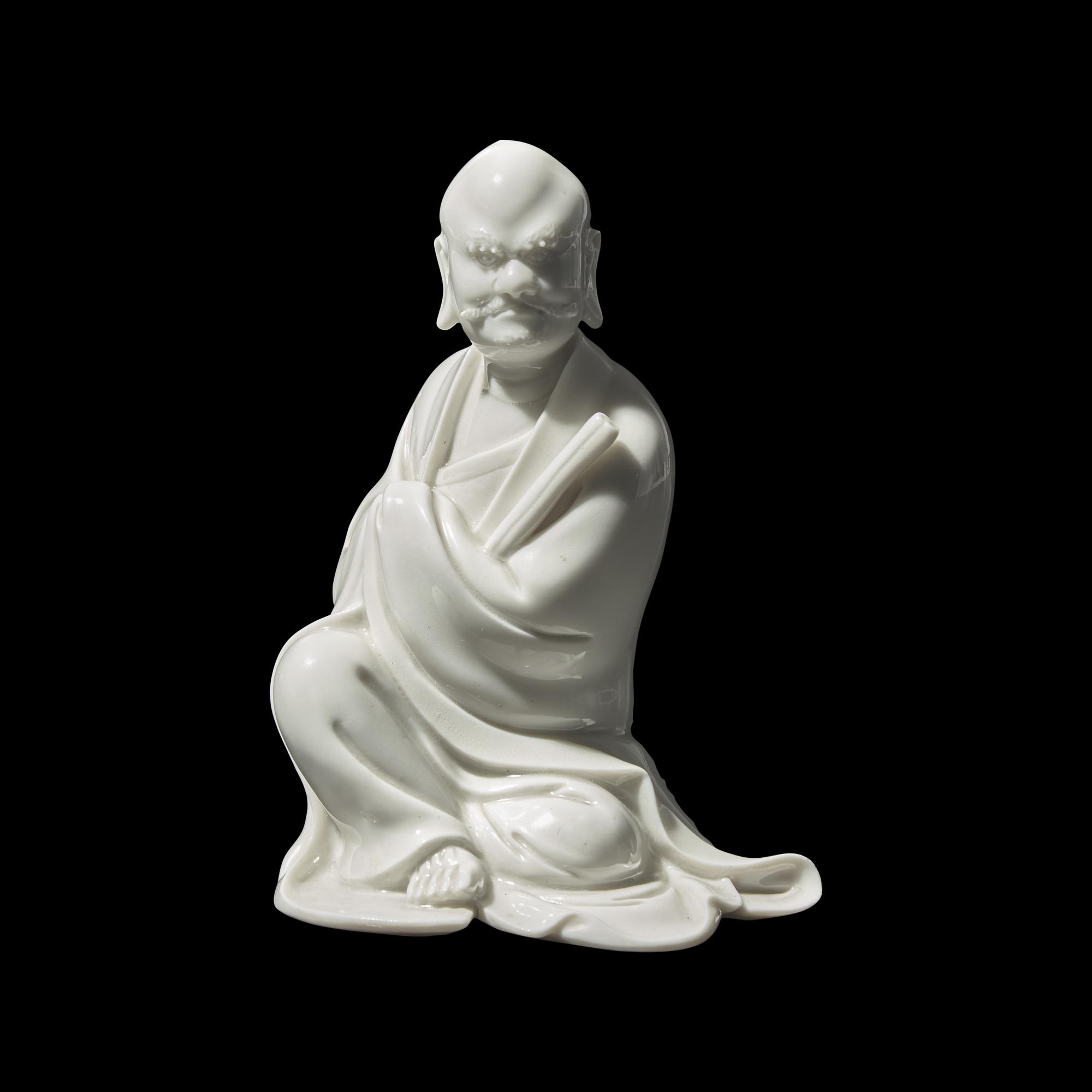 A Chinese Blanc de Chine Figure of Bodhidharma, Possibly 18th/19th Century 或爲清中期 德化白瓷達摩坐像