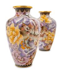 Six Japanese Pink Ground Cloisonné Enamel Vessels