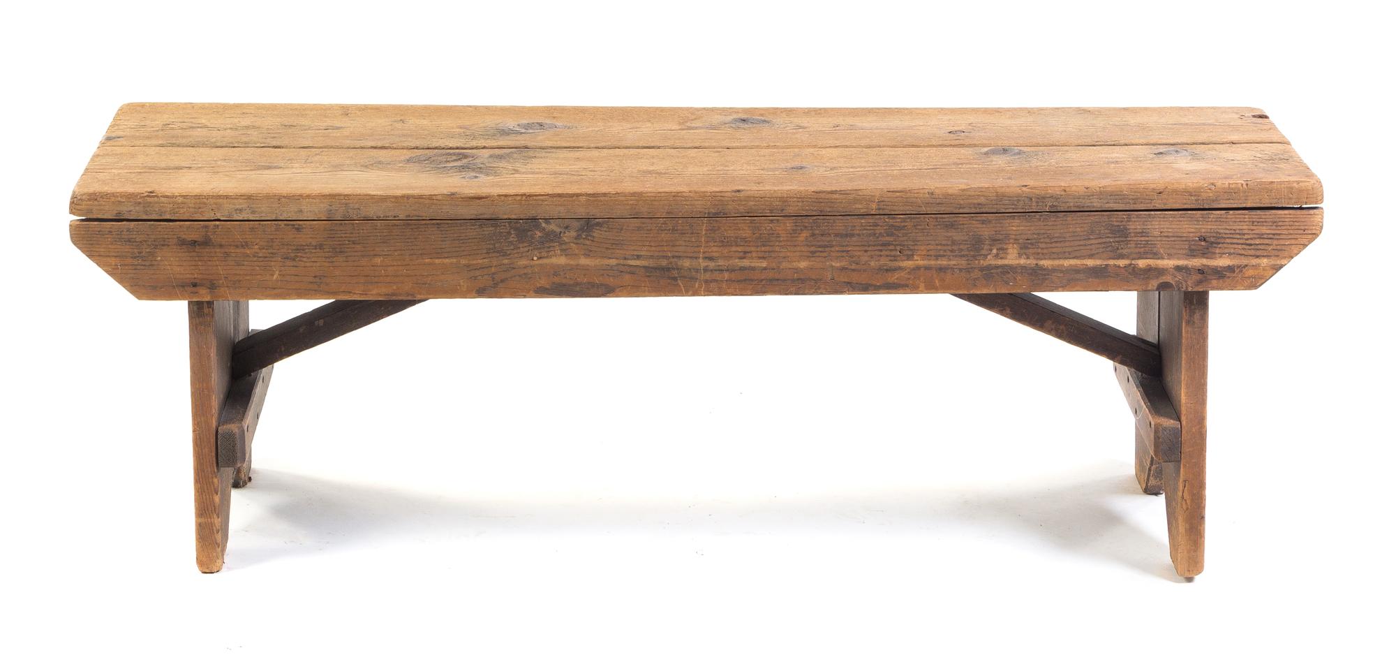 An American Primitive Bench Height 17 3/4 x width 54 x depth 15 inches. — 19TH CENTURY