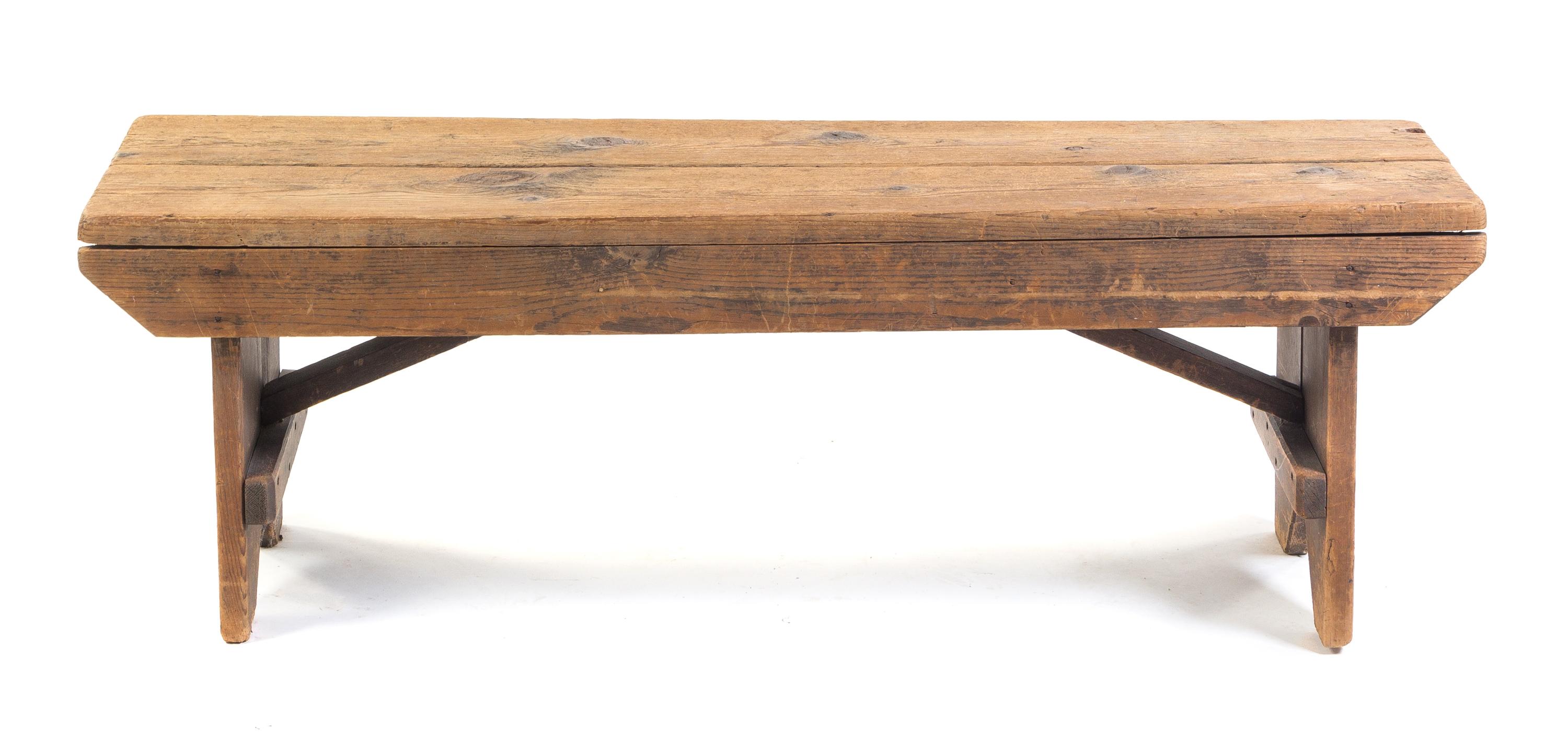 An American Primitive Bench Height 17 3/4 x width 54 x depth 15 inches. — 19TH CENTURY