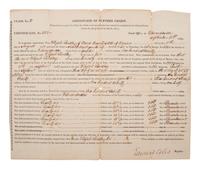 [SLAVERY & ABOLITION]. COLES, Edward (1786-1868). Document signed as Register for Illinois.