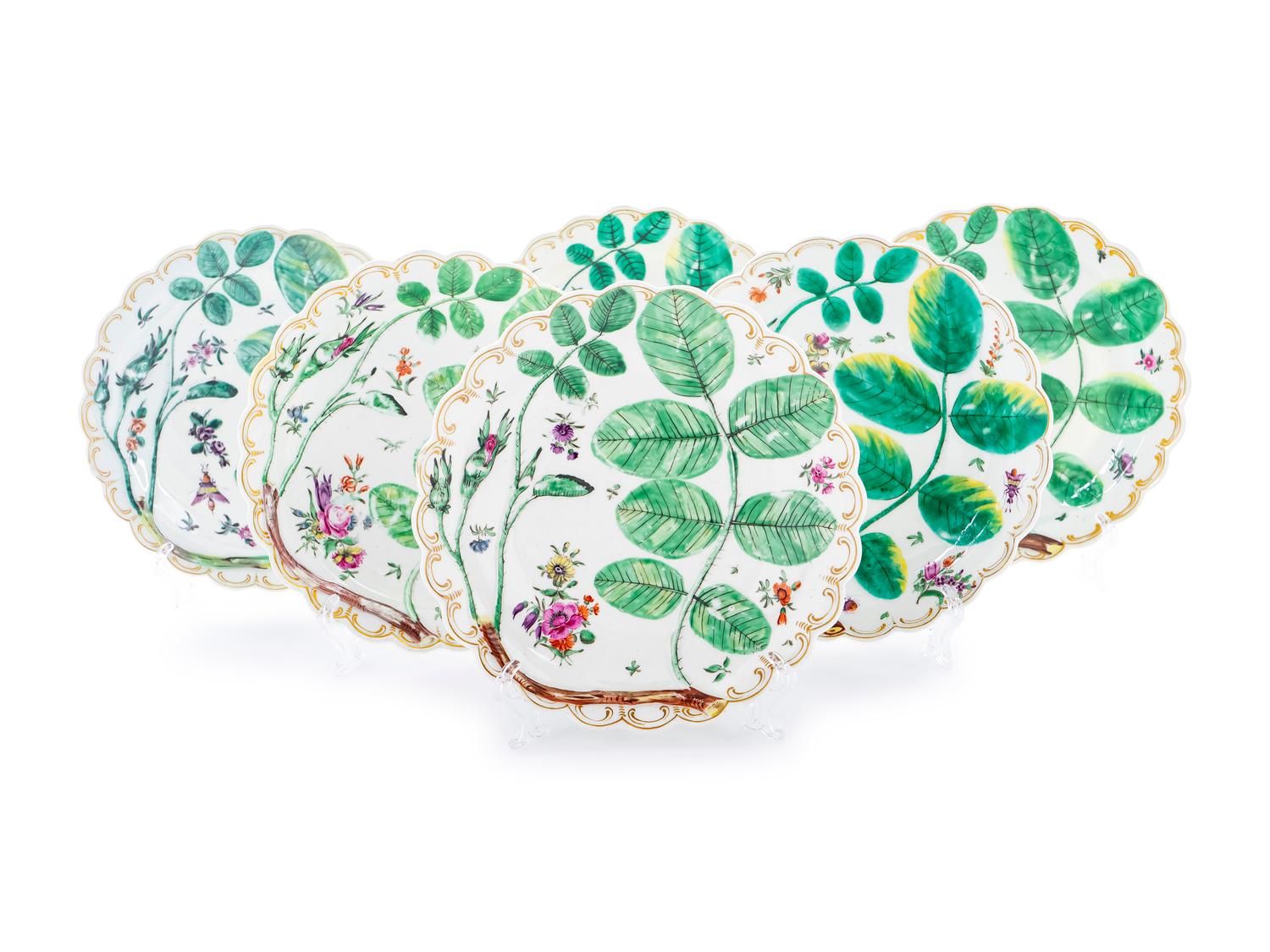 Six Worcester Blind Earl Plates — C. 1765-70