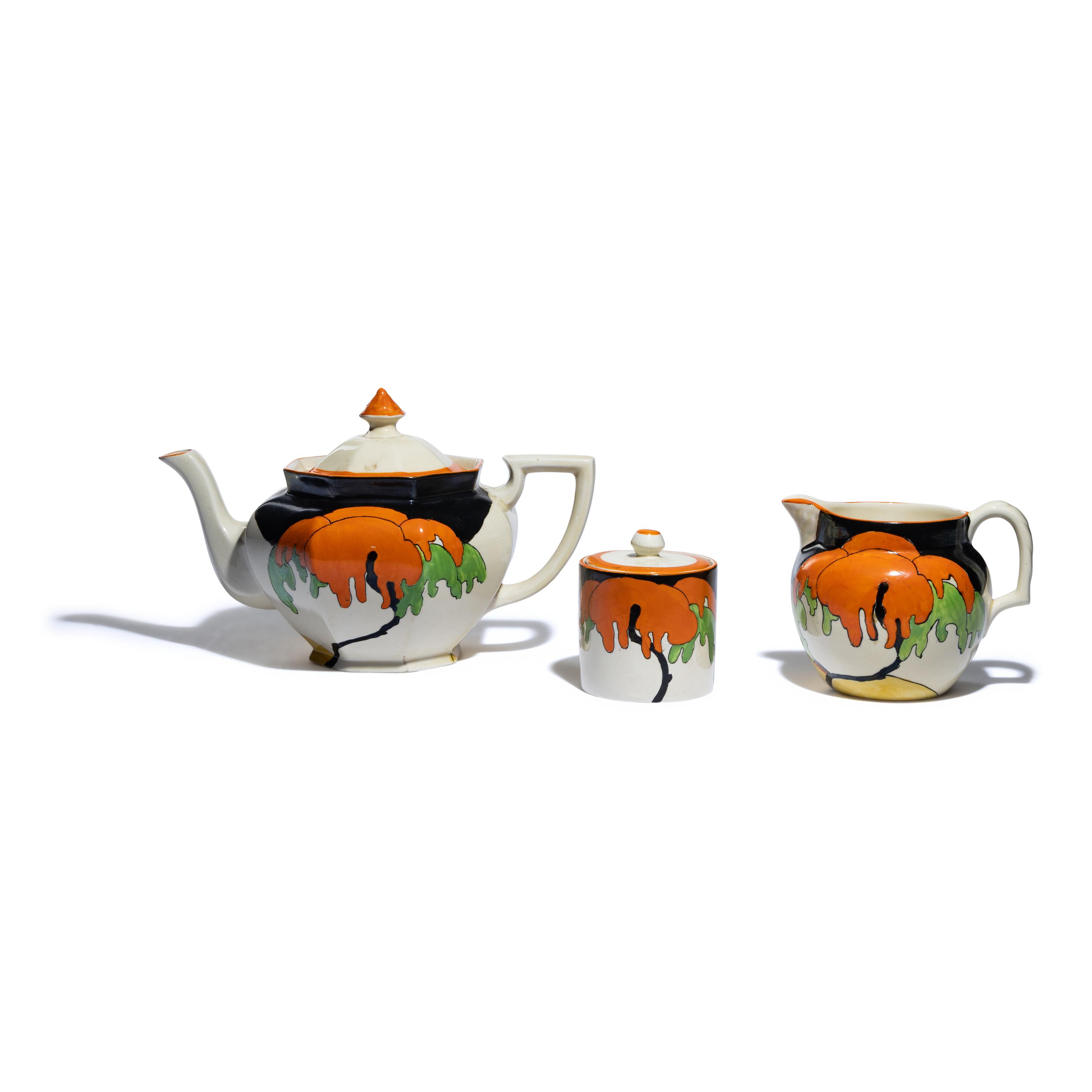 Clarice Cliff (English, 1899-1972) — Woodland, pattern tea trio