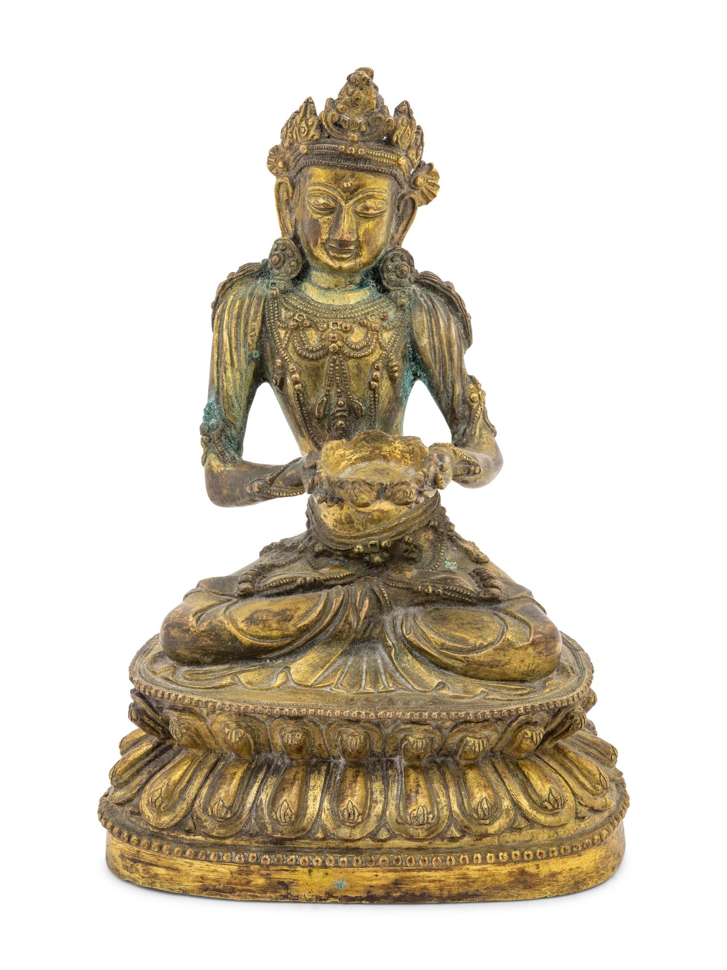 An Unusual Gilt Bronze Figure of Seated Maitreya