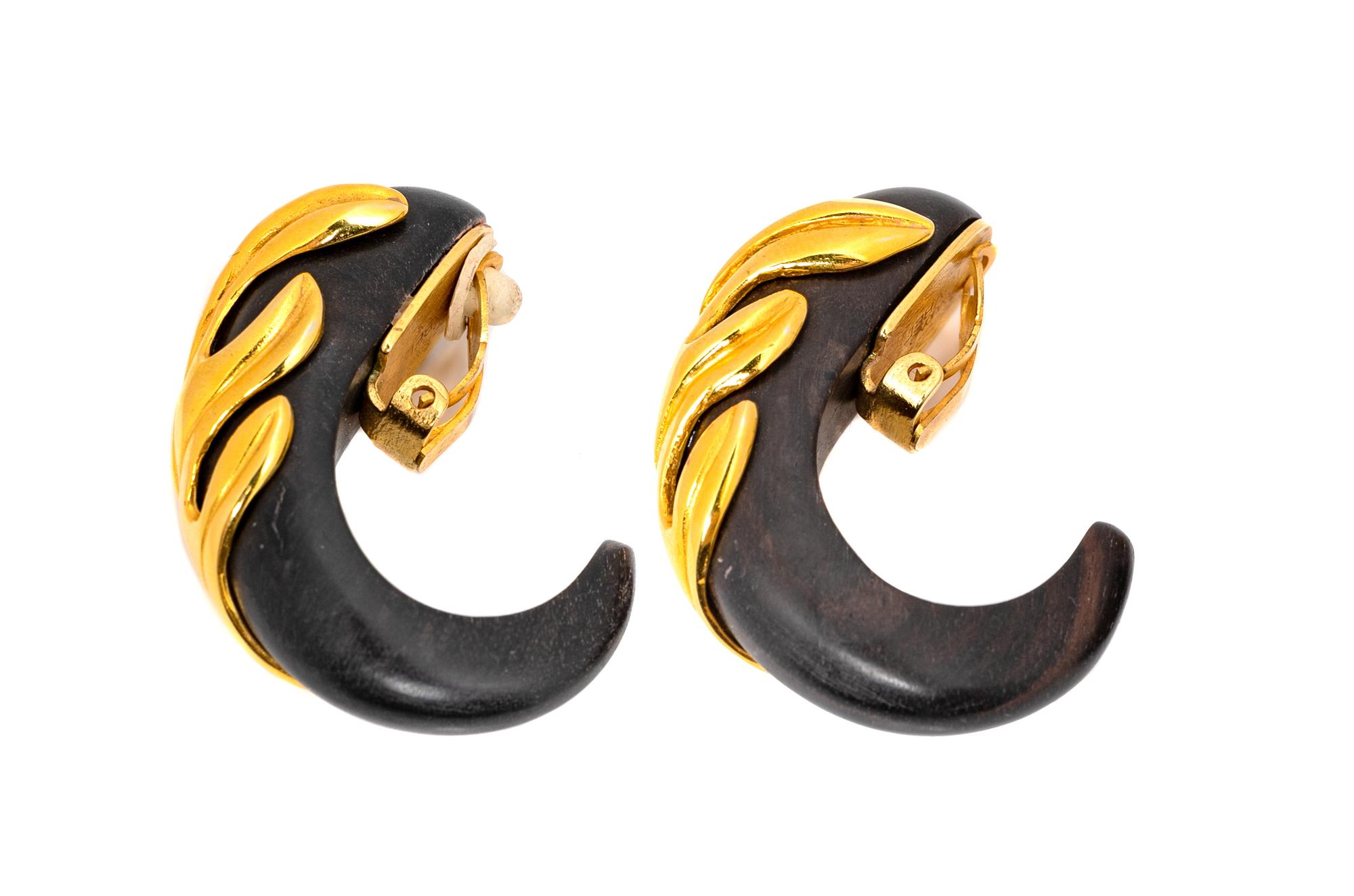 Isabel Canovas Wood Leaf Earclips, 1980s