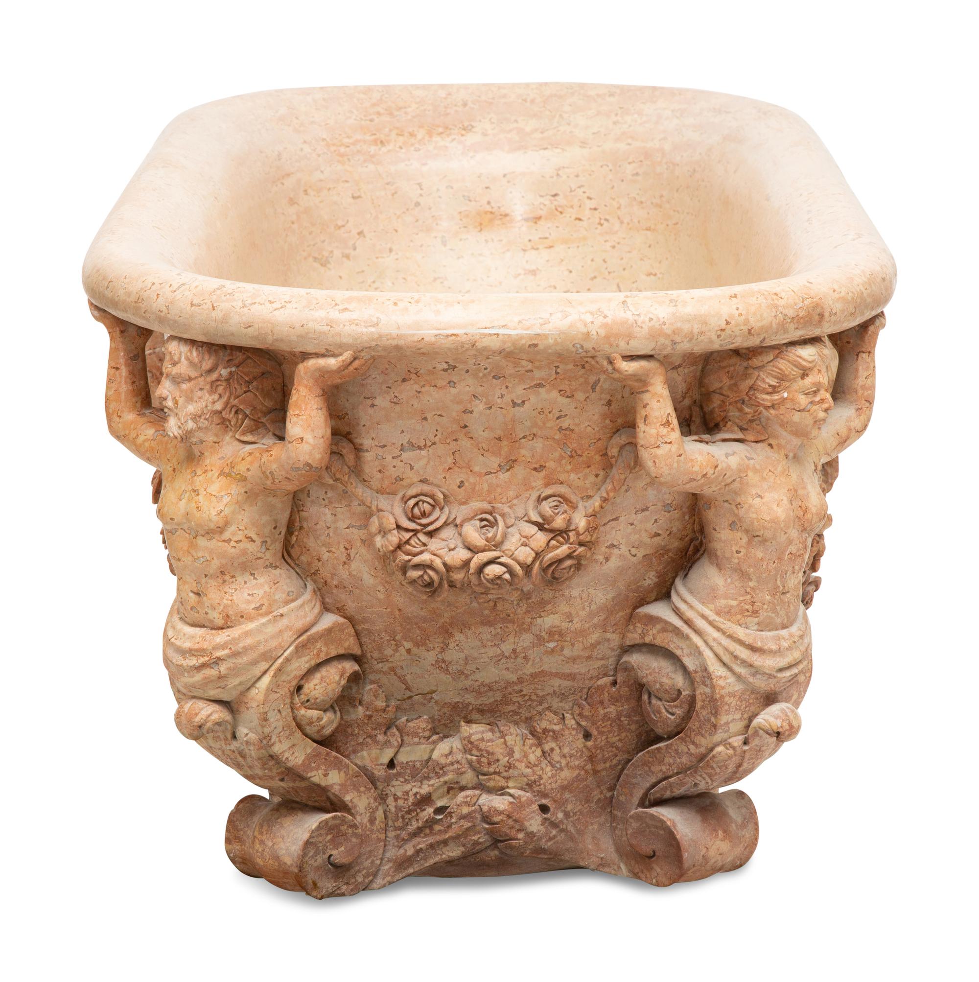 An Italian Carved Rouge Marble Bath Tub — 20th Century