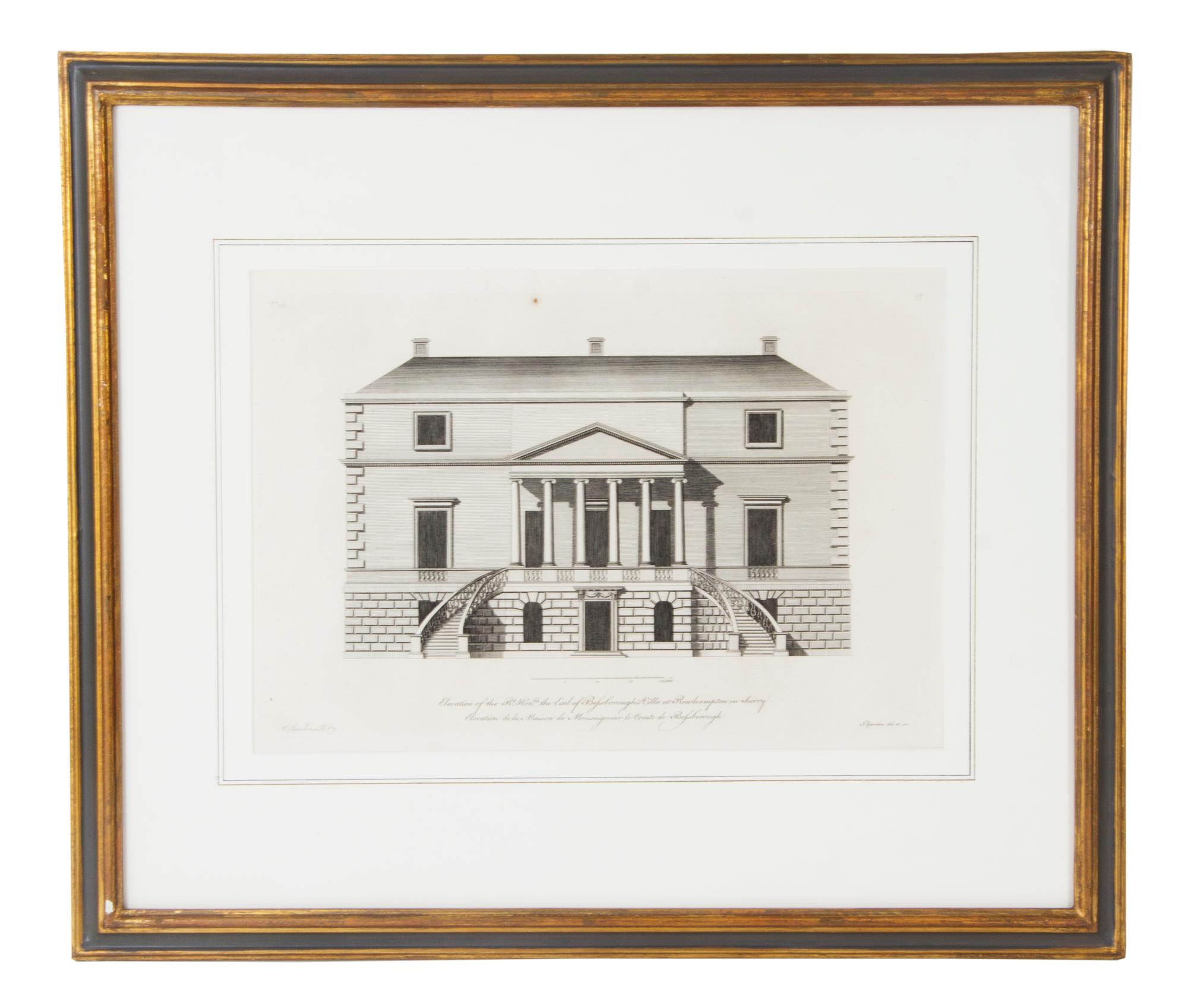 A Set of Six English Architectural Engravings, Height of plate 9 3/4 x width 14 3/4 inches.