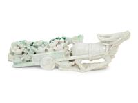 A Chinese Carved Jadeite Figure of an Ox Cart