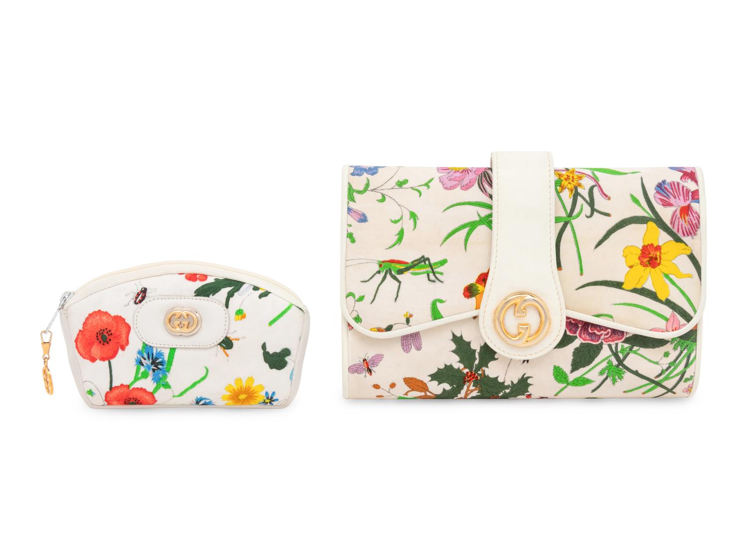 Gucci, Flora Print Bag & Pouch Set