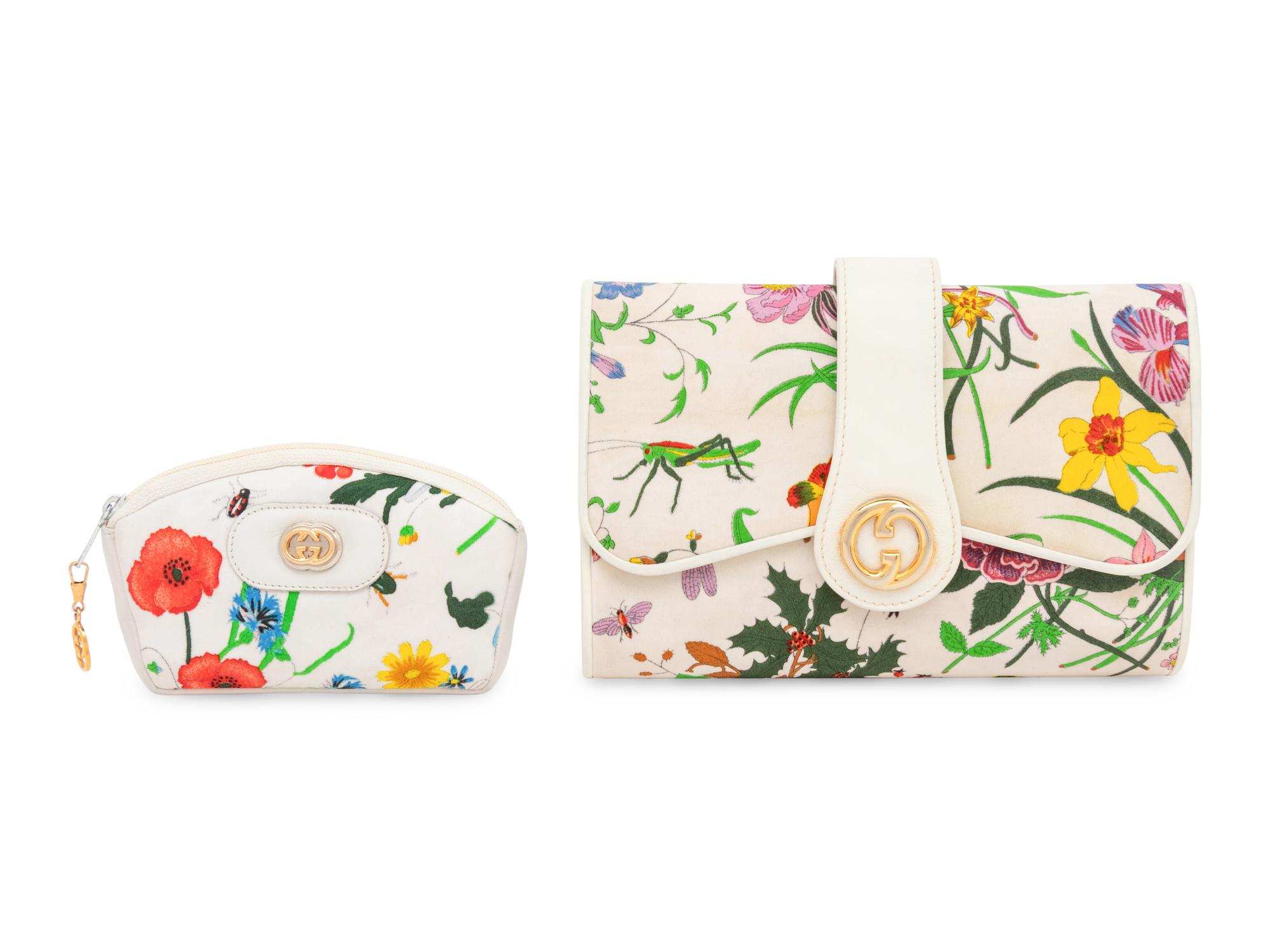 Gucci, Flora Print Bag & Pouch Set