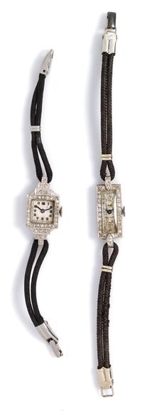 A Collection of Vintage Platinum and Diamond Wristwatches, 12.00 dwts.