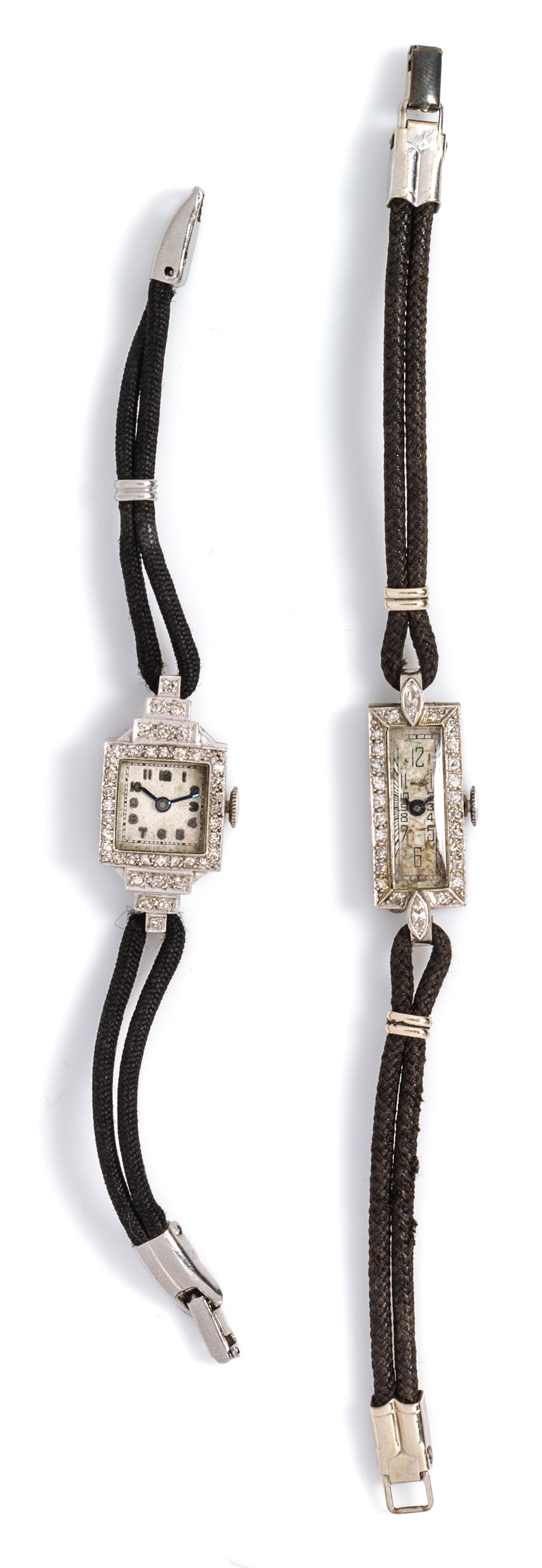 A Collection of Vintage Platinum and Diamond Wristwatches, 12.00 dwts.