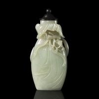 A Chinese Celadon Jade Bag-Form Vase with Later Cover, Qing Dynasty 清 青白玉包袱瓶
