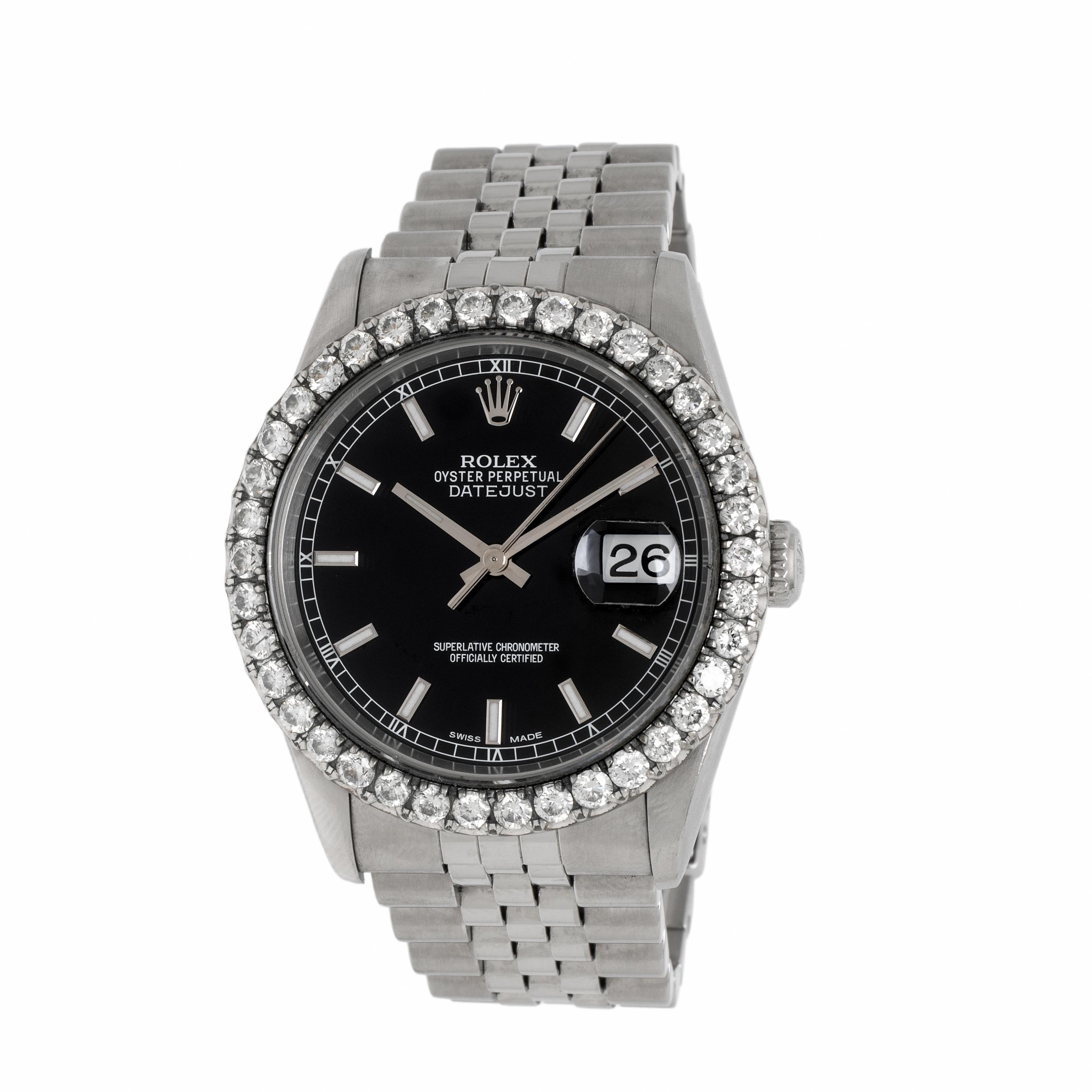 Rolex, Ref. 16234, Stainless Steel 'Datejust' Watch with Aftermarket Diamond Bezel