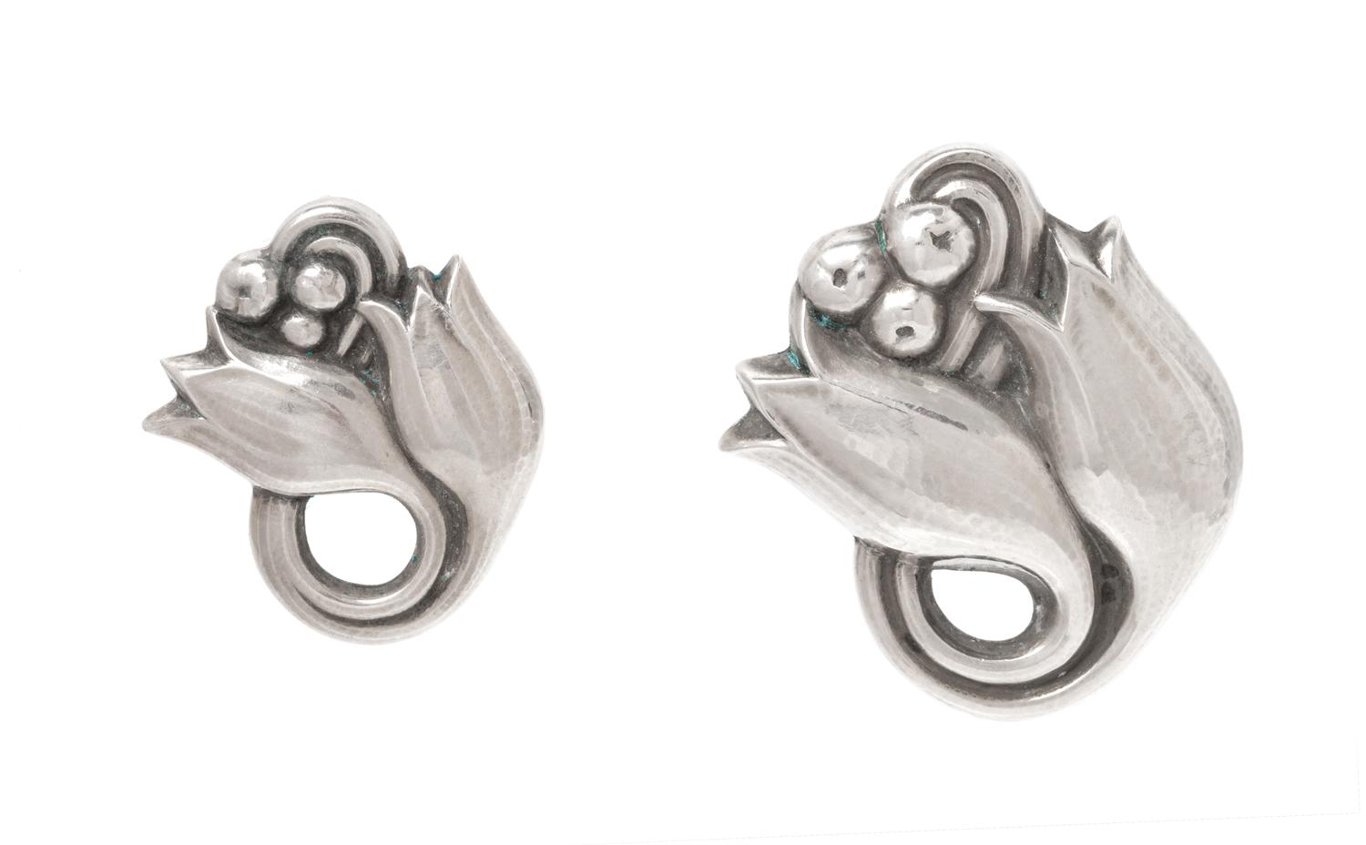 A Collection of Sterling Silver Tulip Motif Brooches, Georg Jensen, 12.65 dwts.