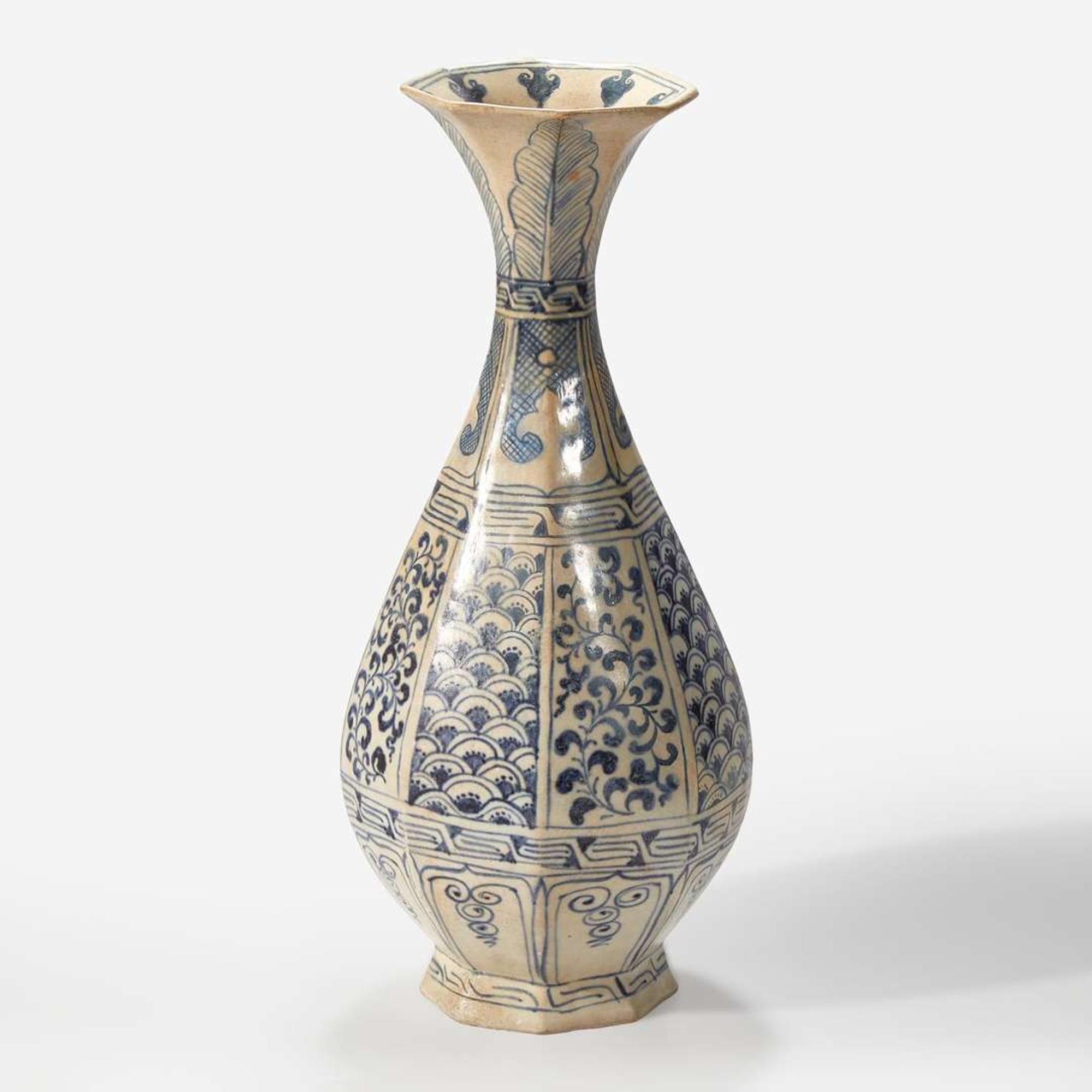 A Vietnamese blue and white octagonal bottle vase Le dynasty 15th/16th century