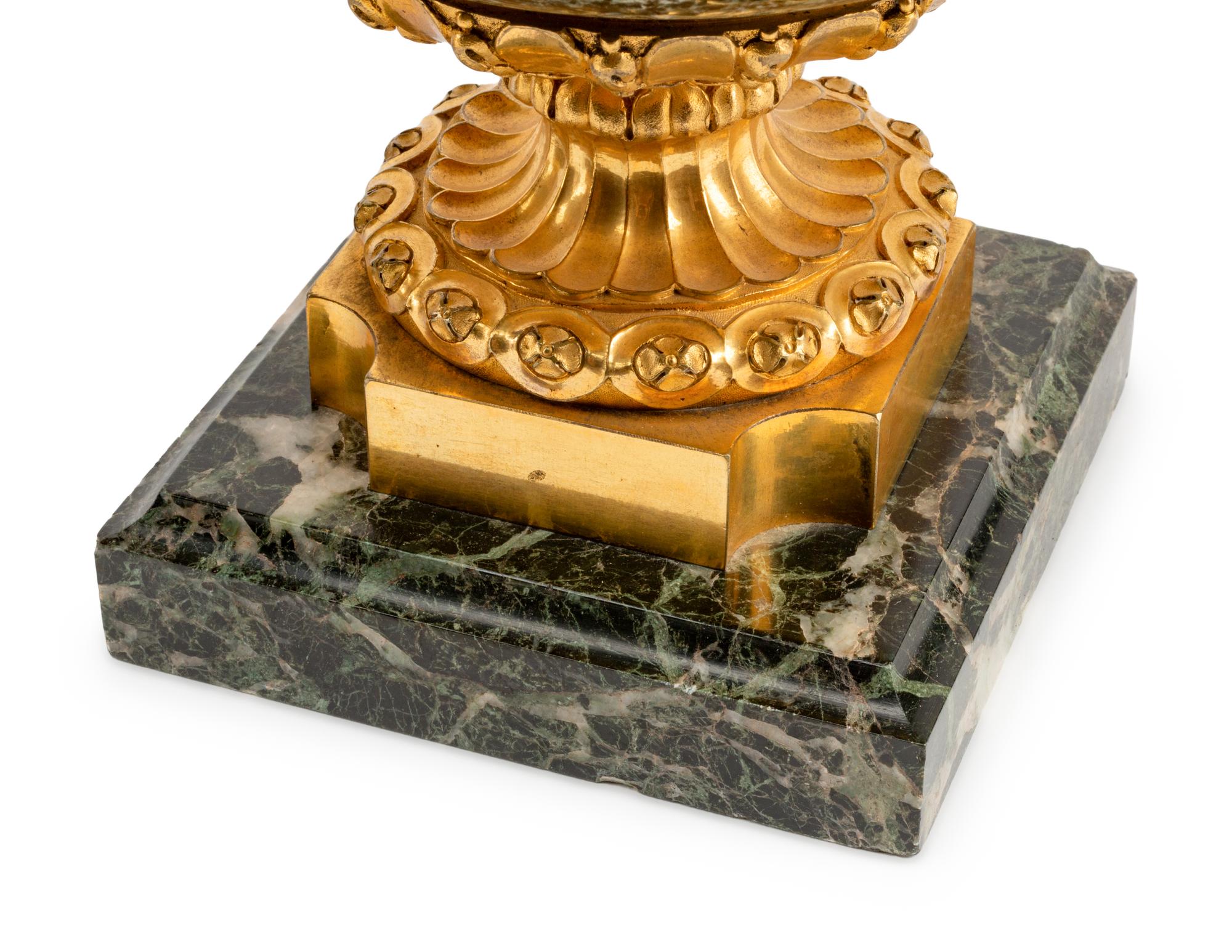 A Pair of Louis XVI Style Gilt Bronze Mounted Marble Potpourri Urns