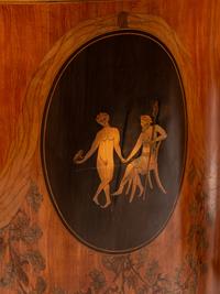 A Pair of George III Marquetry Marble-Top Corner Cabinets in the Manner of Mayhew and Ince